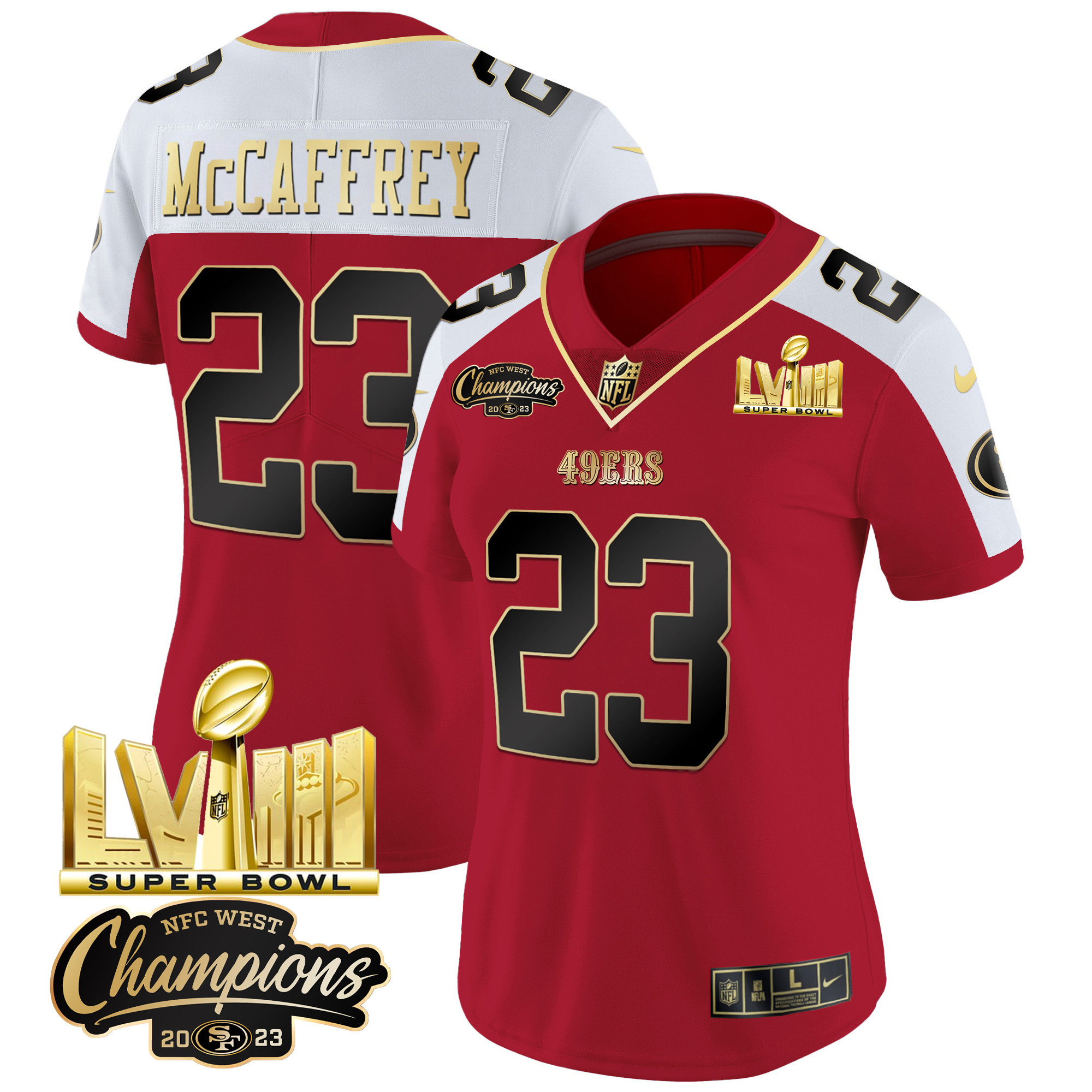 Women's 49ers NFC West Champions & Super Bowl LVIII Gold Patch Vapor Jersey V2 - All Stitched - Image 41