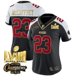 Women's 49ers NFC West Champions & Super Bowl LVIII Gold Patch Vapor Jersey V2 - All Stitched