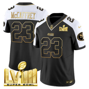 Men's 49ers Super Bowl LVIII Gold Patch Vapor Jersey V2 - All Stitched