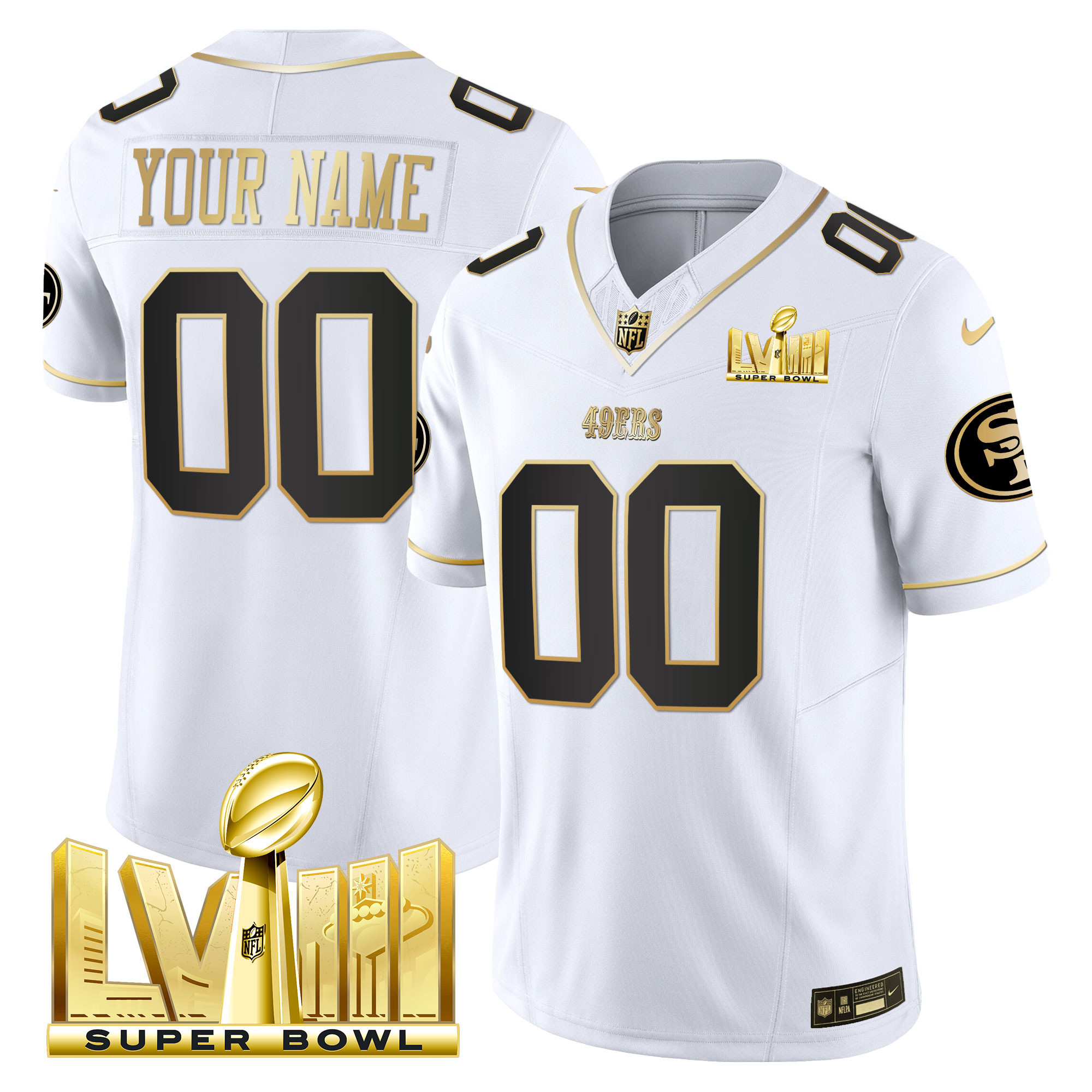 49ers Super Bowl LVIII Gold Patch Vapor Custom Jersey V2 - All Stitched - Image 3