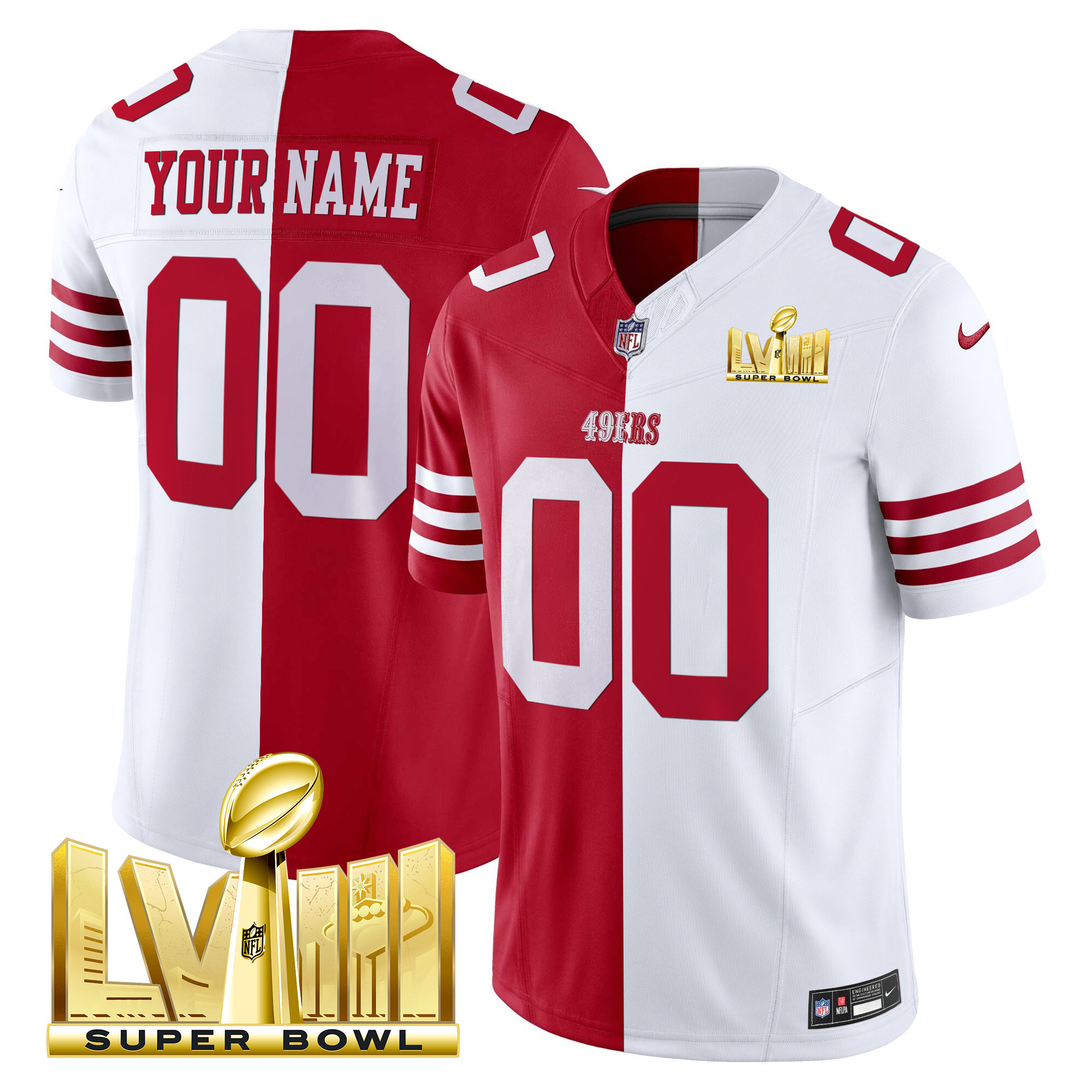 49ers Super Bowl LVIII Gold Patch Vapor Custom Jersey V2 - All Stitched - Image 4