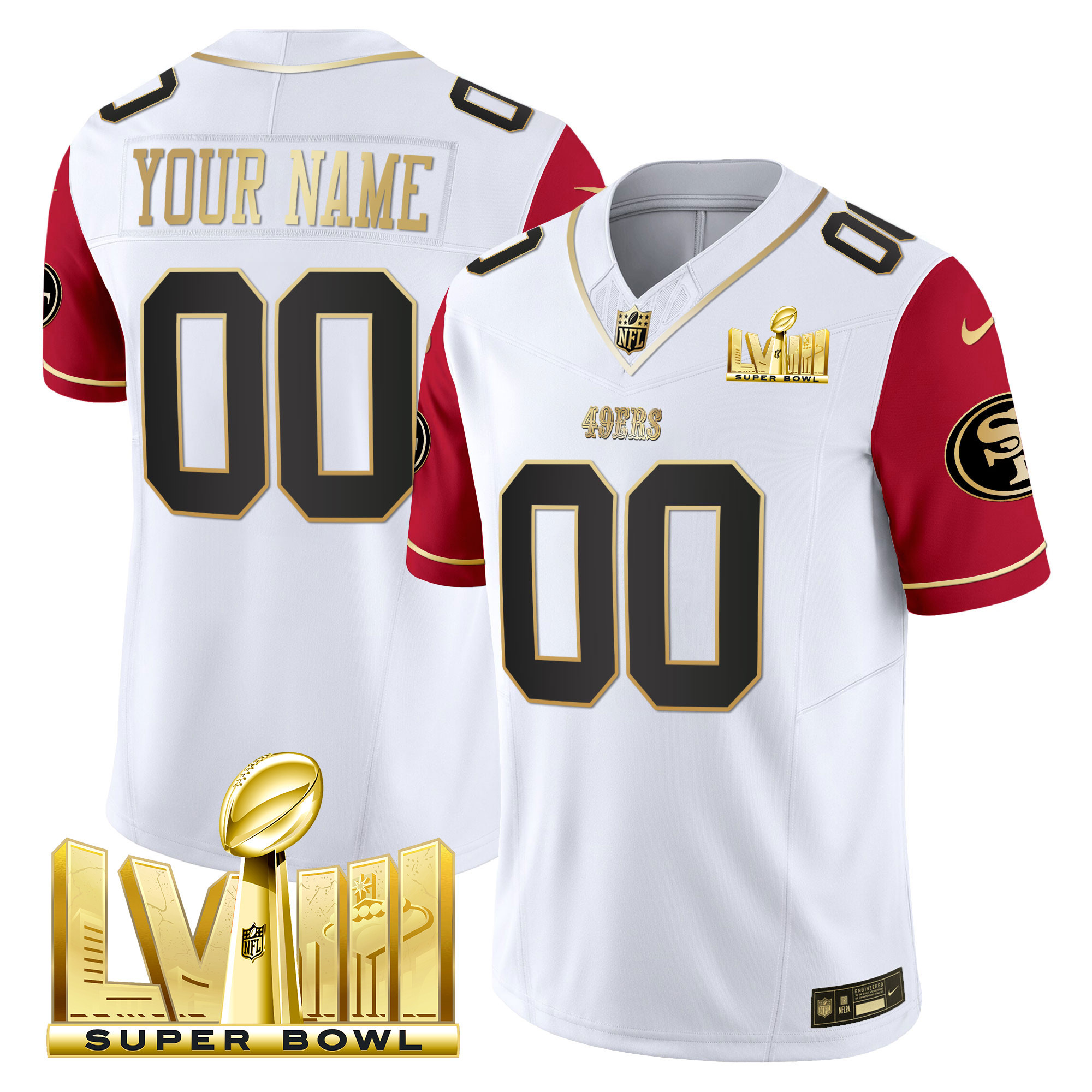 49ers Super Bowl LVIII Gold Patch Vapor Custom Jersey V2 - All Stitched - Image 5