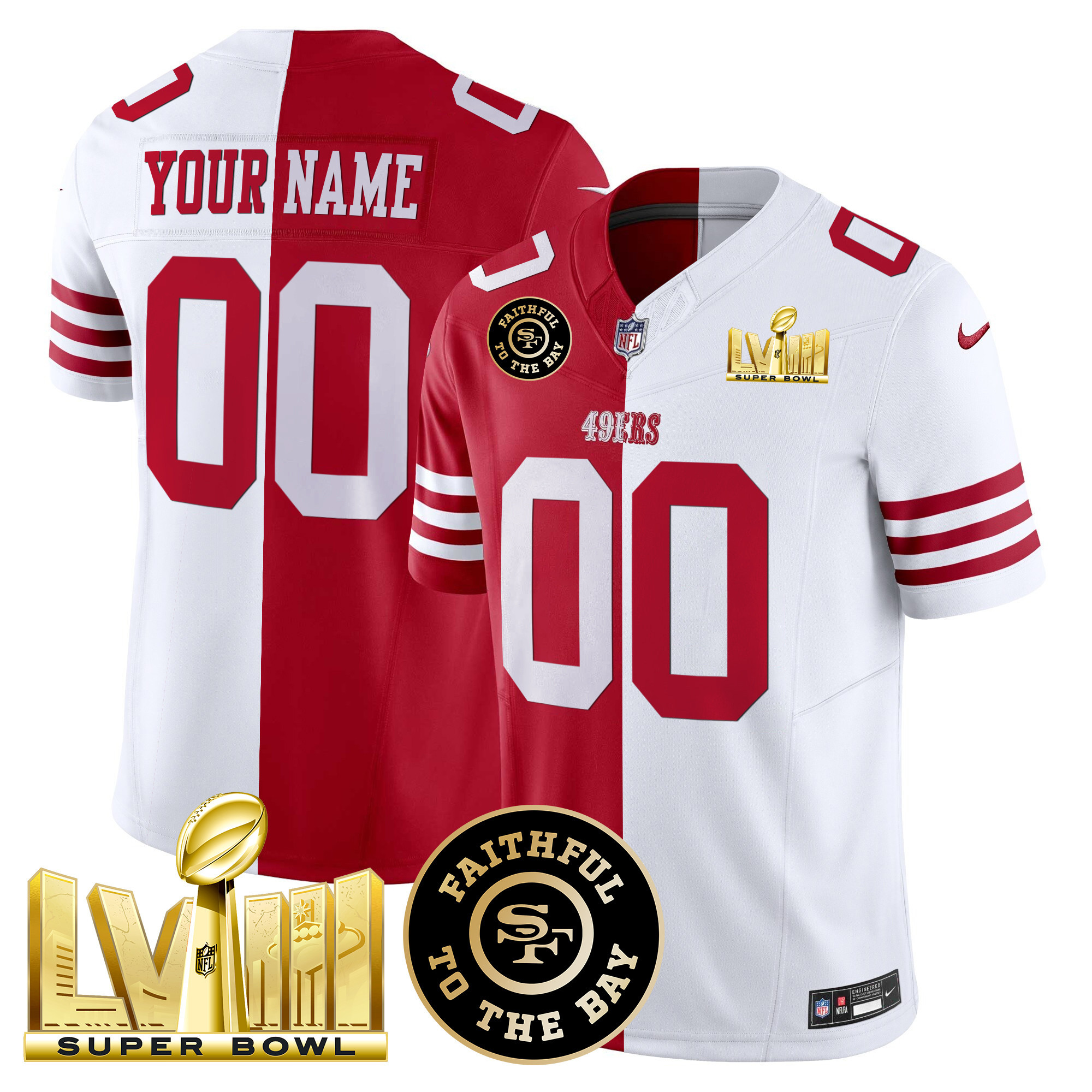 49ers Faithful & Super Bowl LVIII Gold Patch Vapor Custom Jersey V2 - All Stitched - Image 4