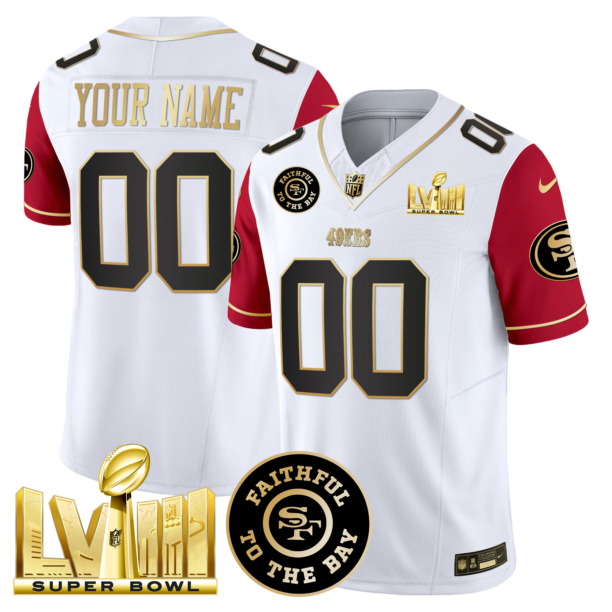 49ers Faithful & Super Bowl LVIII Gold Patch Vapor Custom Jersey V2 - All Stitched - Image 5