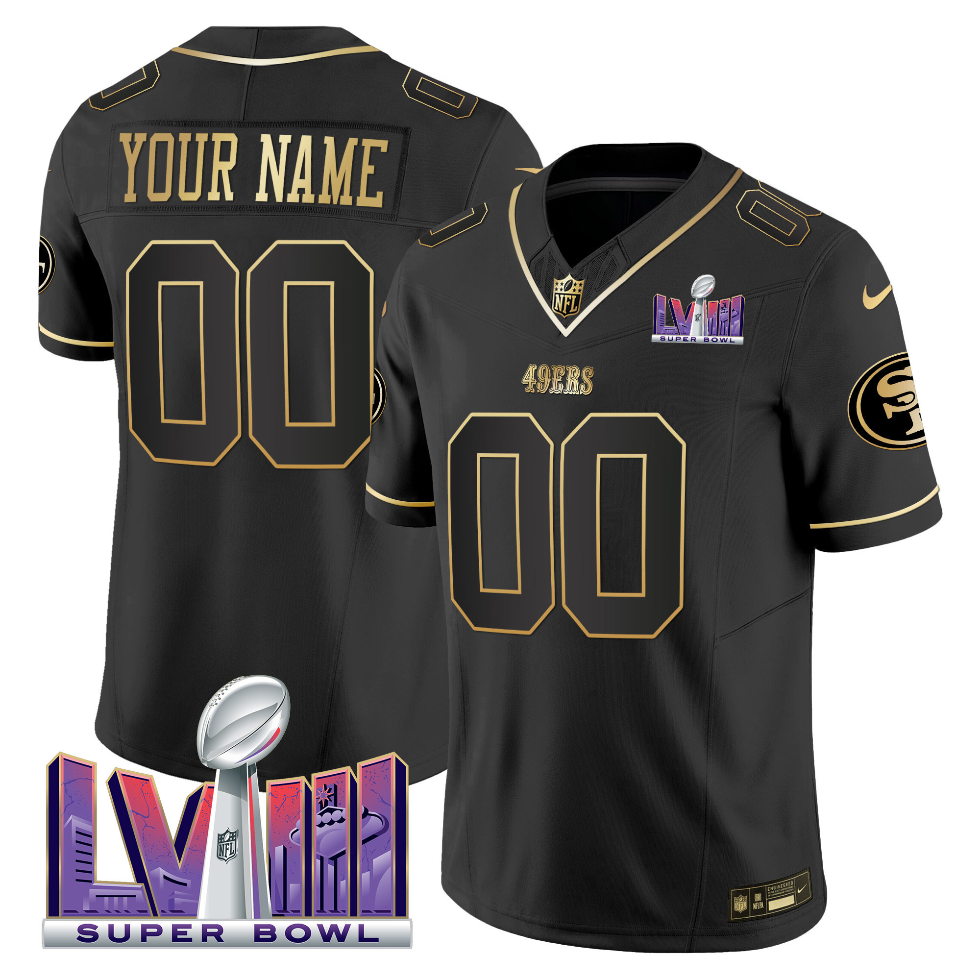 49ers Super Bowl LVIII Patch Vapor Custom Jersey V2 - All Stitched - Image 2