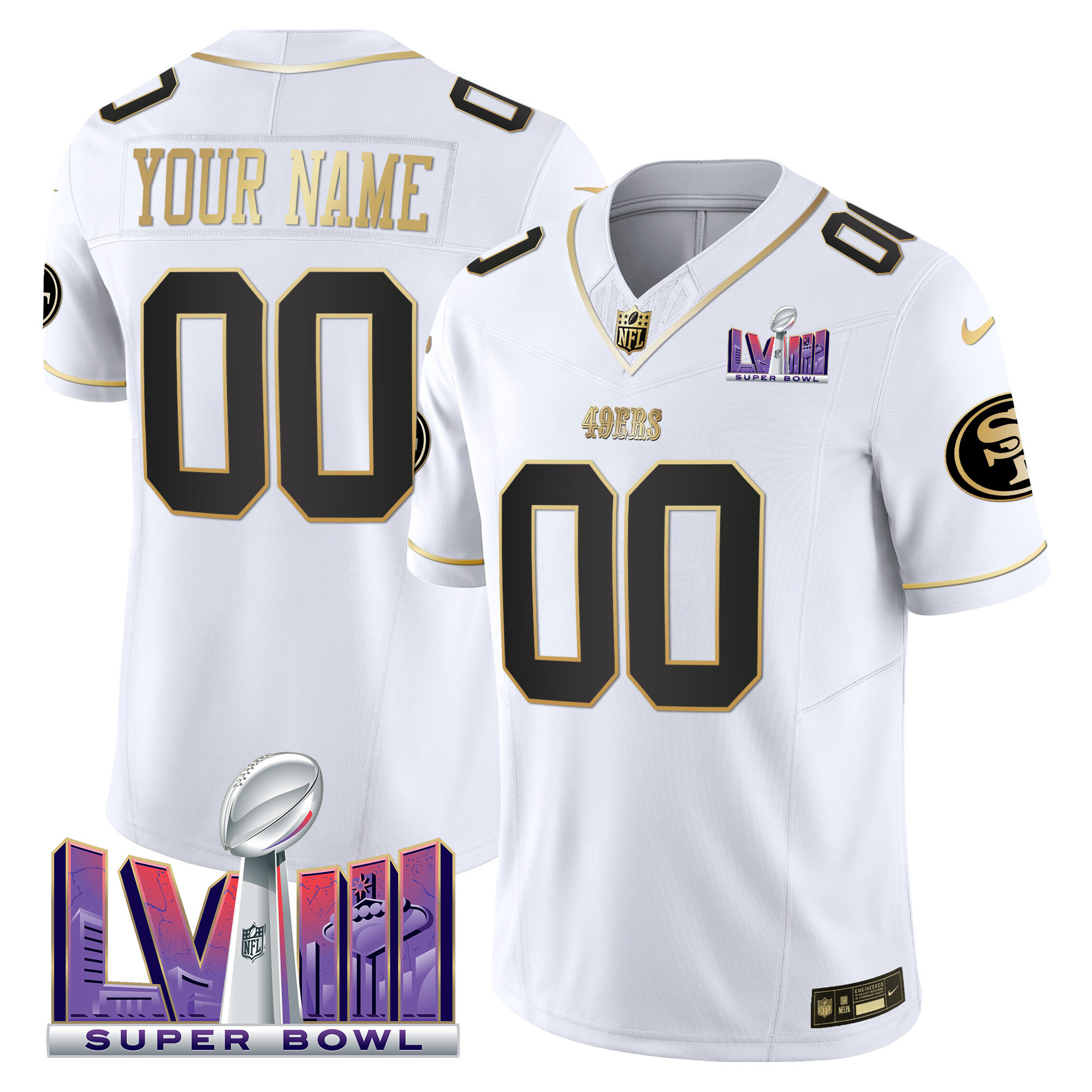 49ers Super Bowl LVIII Patch Vapor Custom Jersey V2 - All Stitched - Image 3