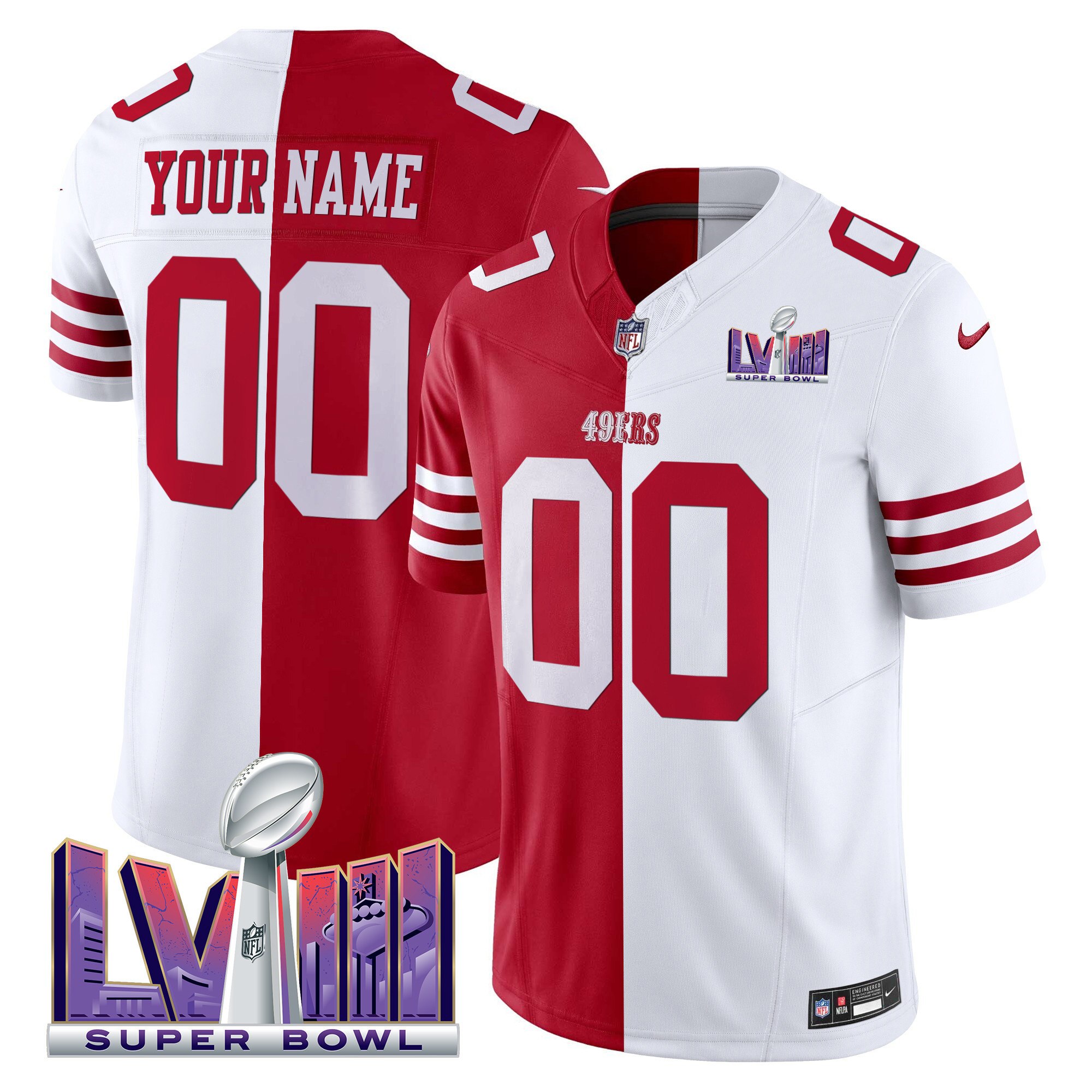 49ers Super Bowl LVIII Patch Vapor Custom Jersey V2 - All Stitched - Image 4