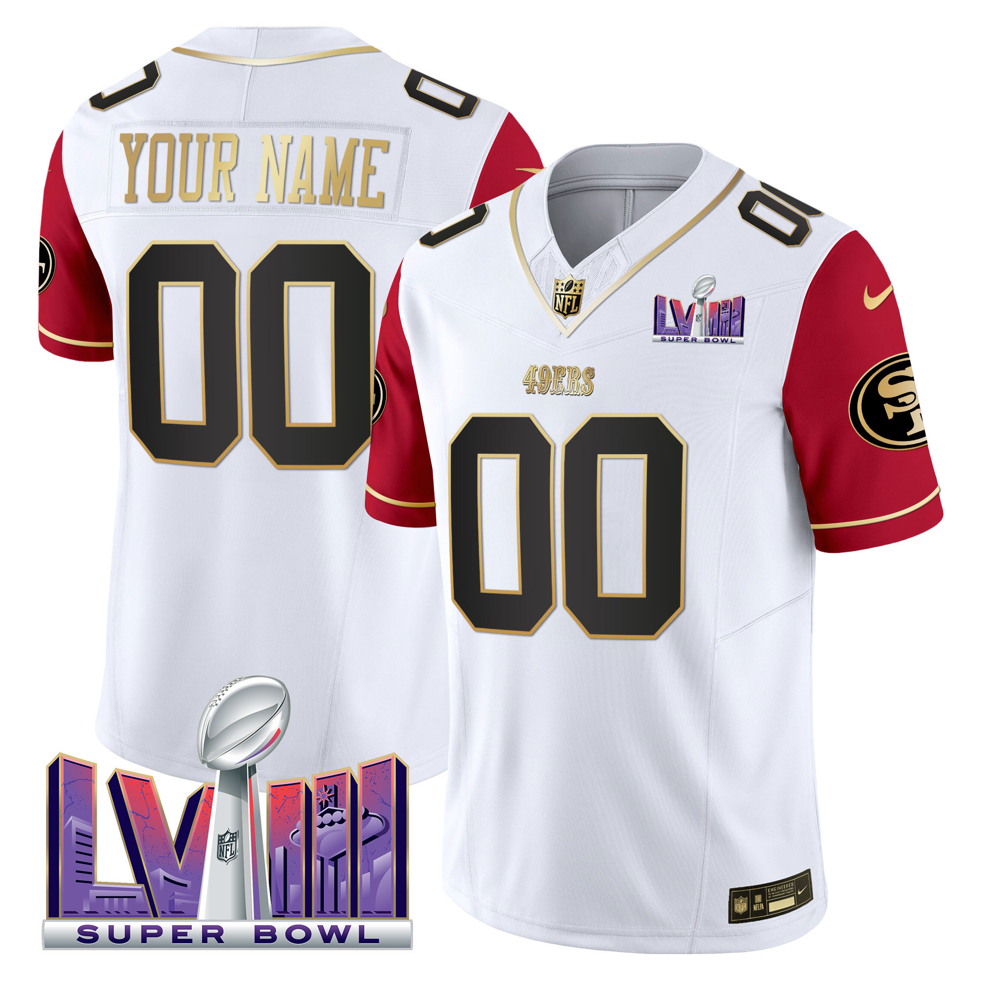 49ers Super Bowl LVIII Patch Vapor Custom Jersey V2 - All Stitched - Image 5