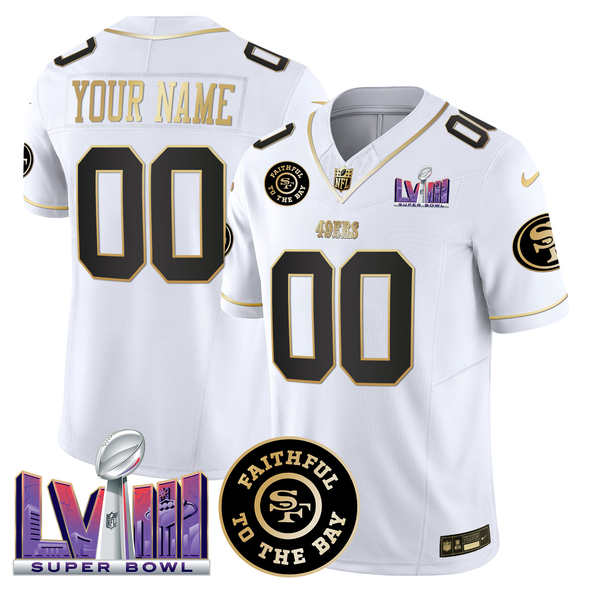 49ers Faithful & Super Bowl LVIII Patch Vapor Custom Jersey V2 - All Stitched - Image 3