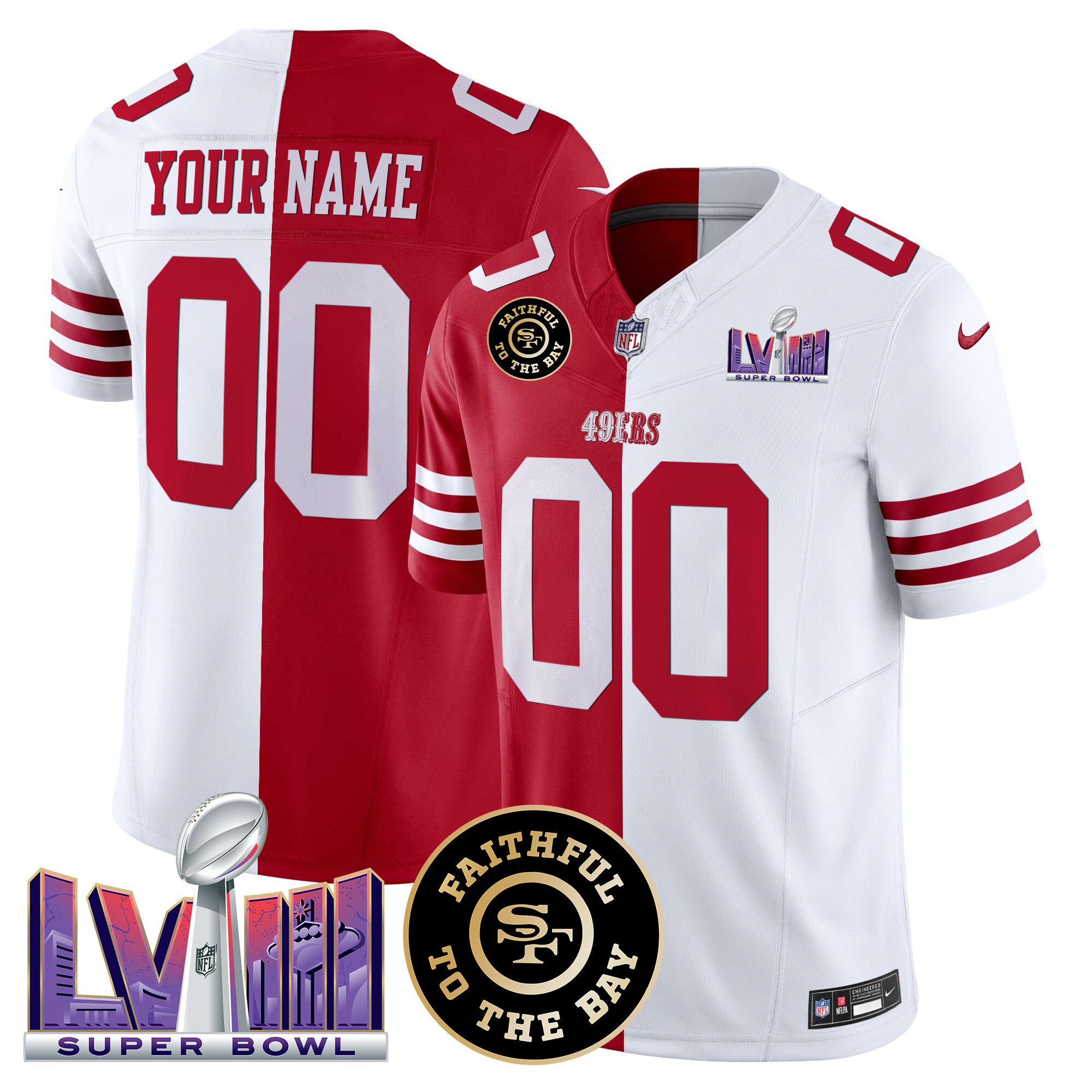 49ers Faithful & Super Bowl LVIII Patch Vapor Custom Jersey V2 - All Stitched - Image 4