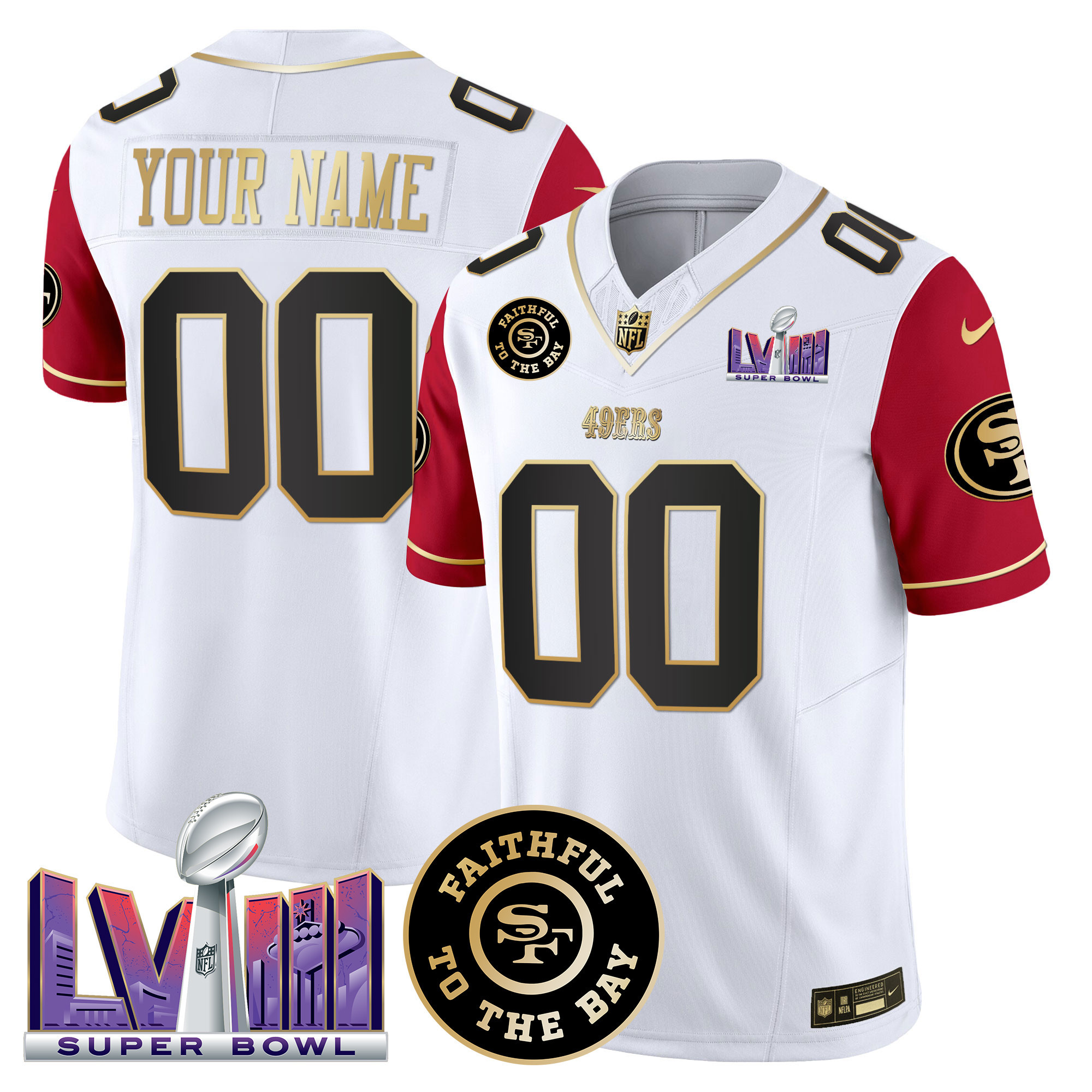 49ers Faithful & Super Bowl LVIII Patch Vapor Custom Jersey V2 - All Stitched - Image 5