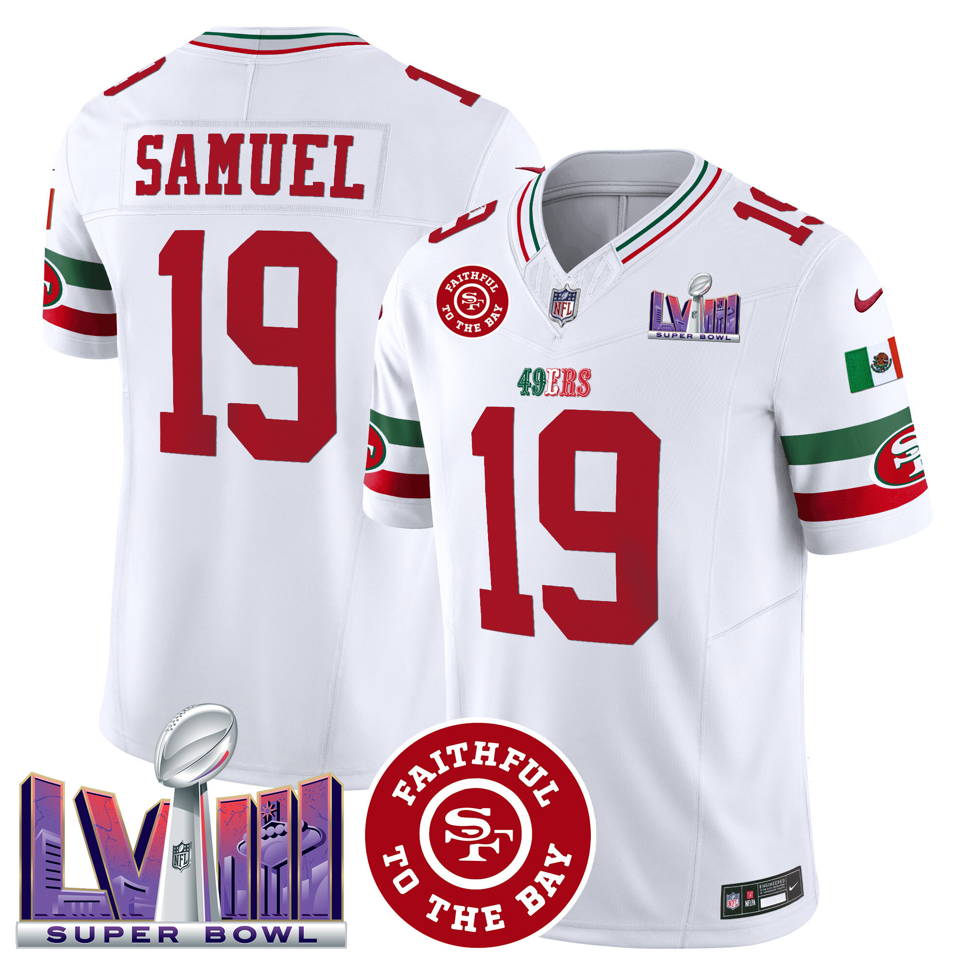 Men's 49ers Mexico Faithful & Super Bowl LVIII Patch Vapor Jersey - All Stitched - Image 3
