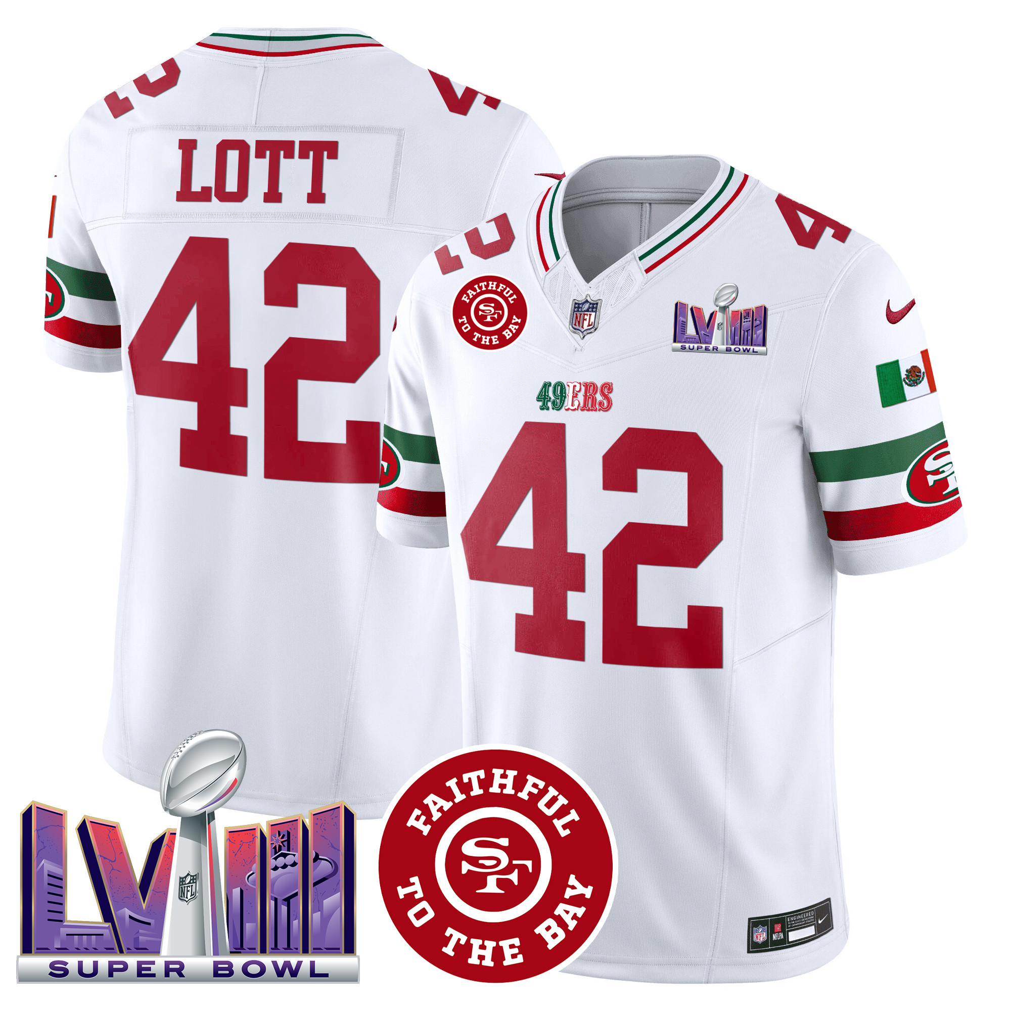 Men's 49ers Mexico Faithful & Super Bowl LVIII Patch Vapor Jersey - All Stitched - Image 9
