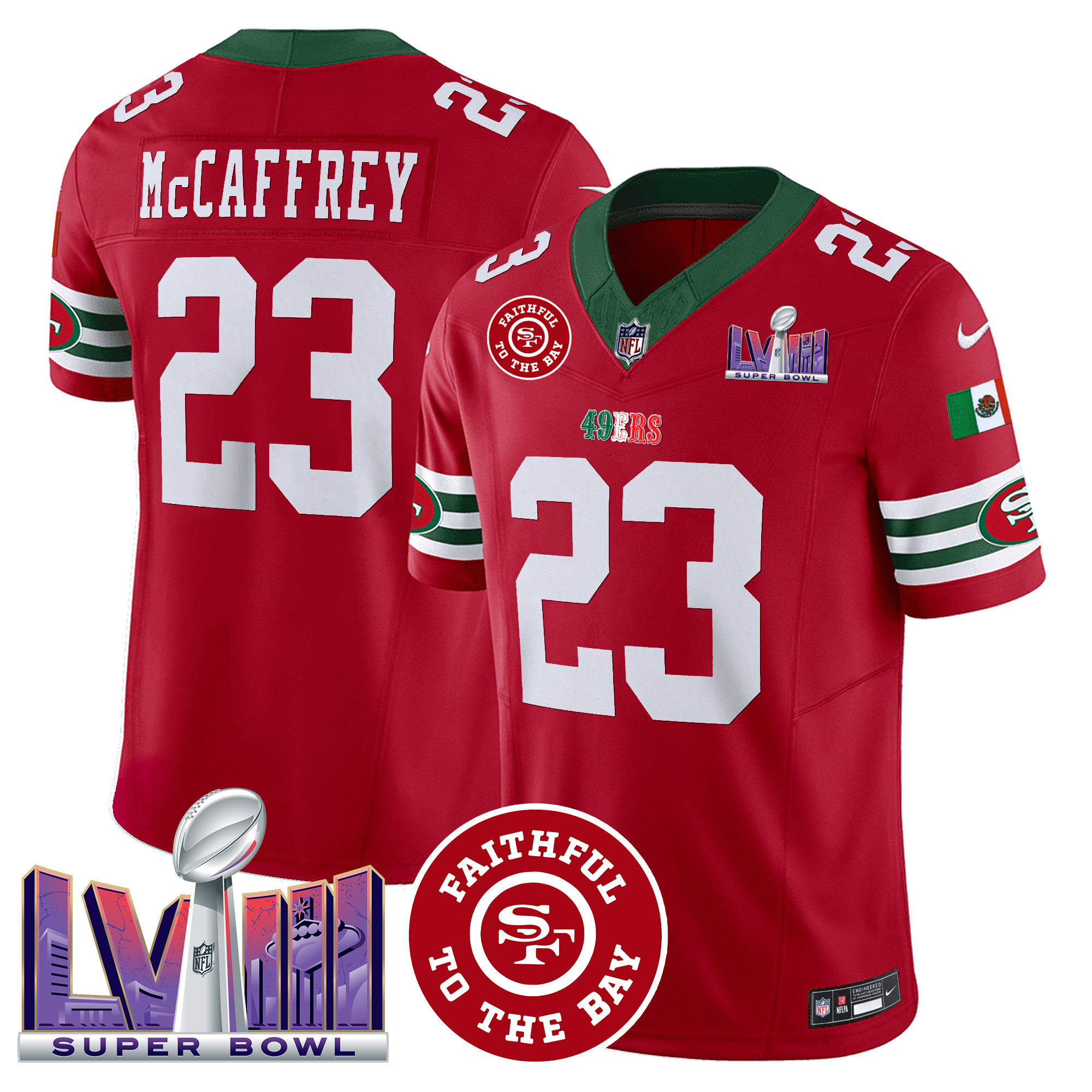 Men's 49ers Mexico Faithful & Super Bowl LVIII Patch Vapor Jersey - All Stitched - Image 12