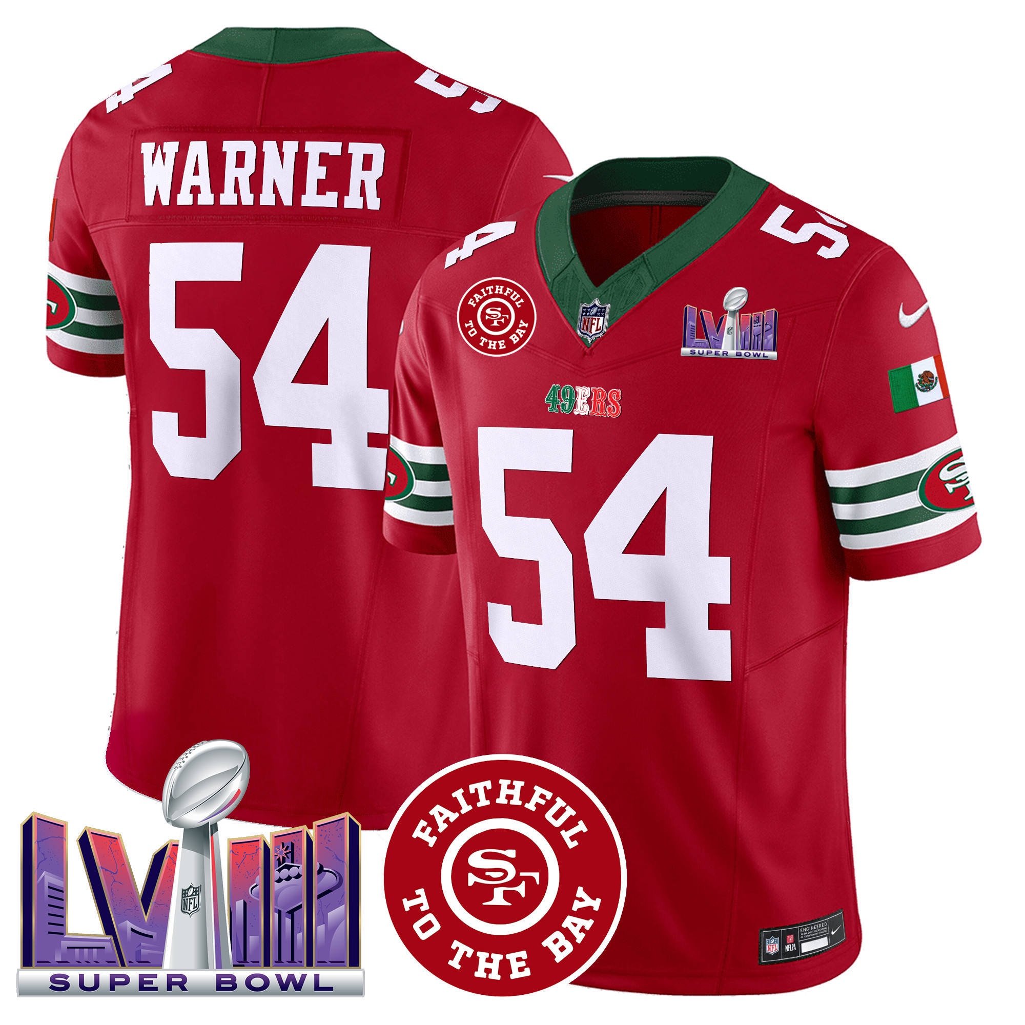 Men's 49ers Mexico Faithful & Super Bowl LVIII Patch Vapor Jersey - All Stitched - Image 11