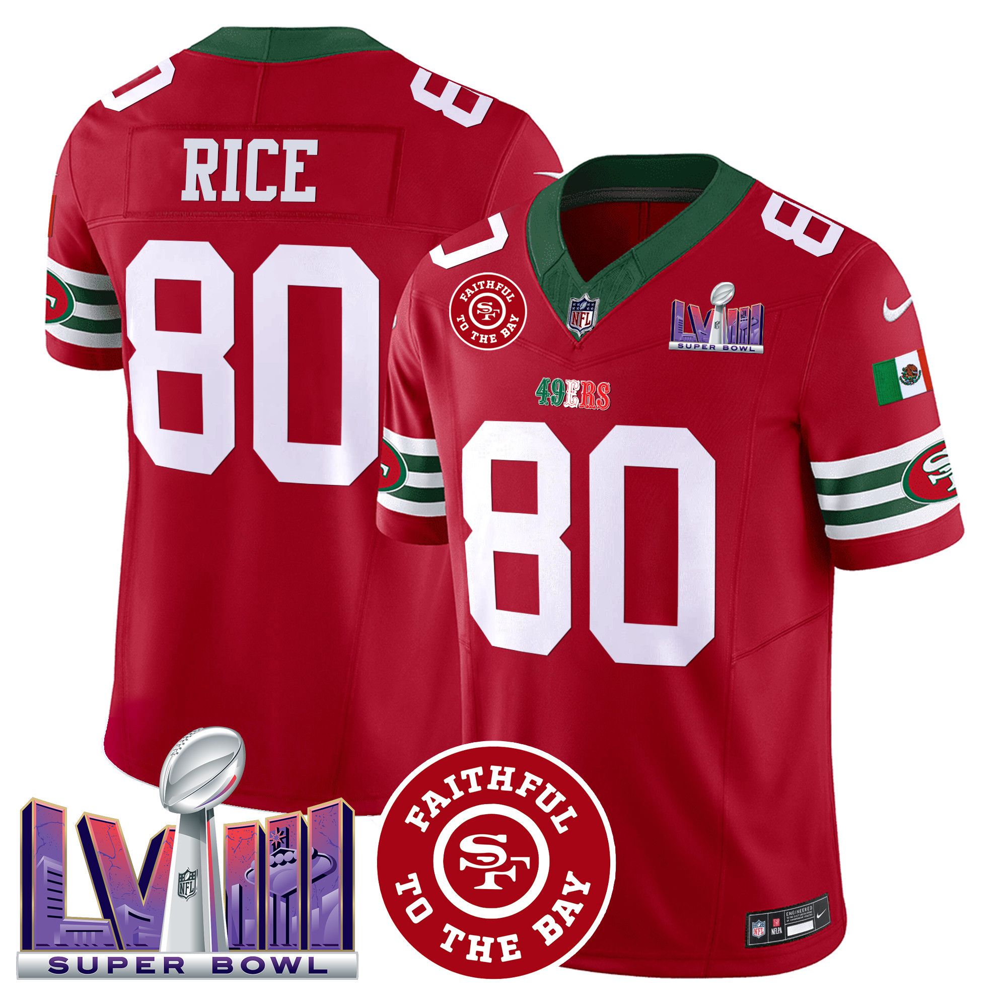 Men's 49ers Mexico Faithful & Super Bowl LVIII Patch Vapor Jersey - All Stitched - Image 16