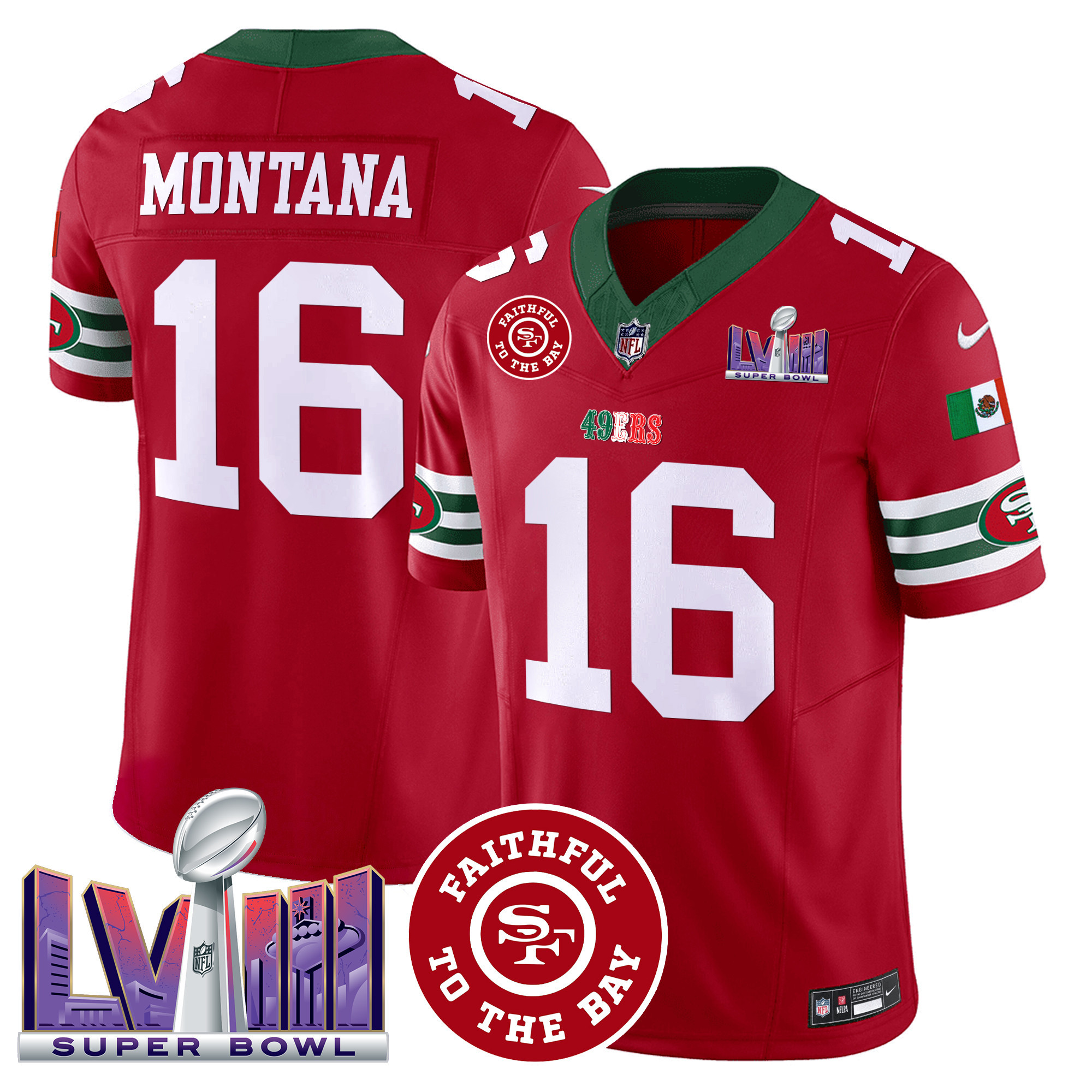 Men's 49ers Mexico Faithful & Super Bowl LVIII Patch Vapor Jersey - All Stitched - Image 18