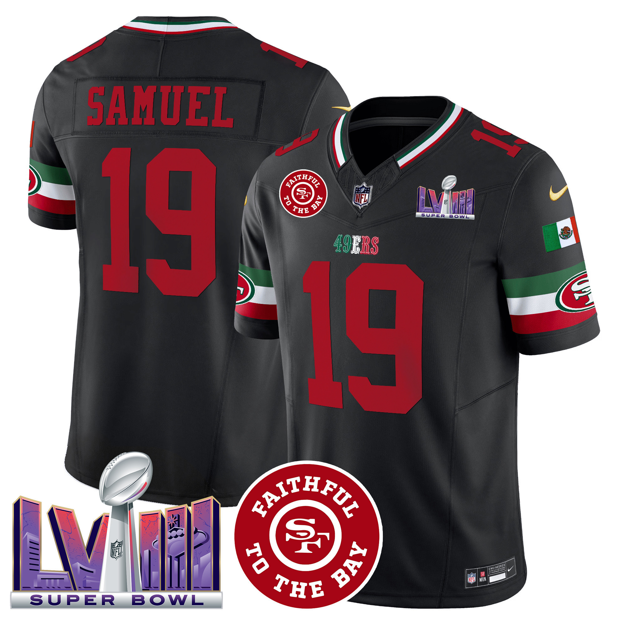 Men's 49ers Mexico Faithful & Super Bowl LVIII Patch Vapor Jersey - All Stitched - Image 23