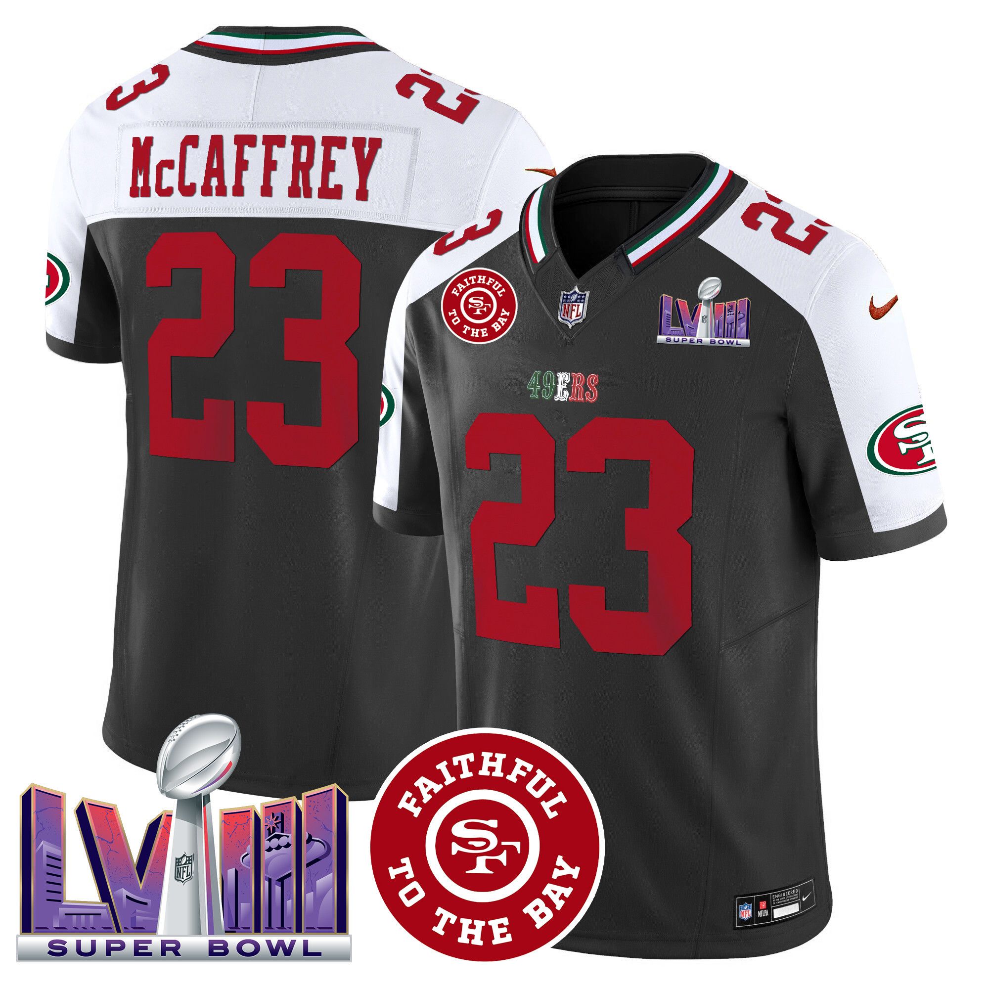 Men's 49ers Mexico Faithful & Super Bowl LVIII Patch Vapor Jersey - All Stitched - Image 32