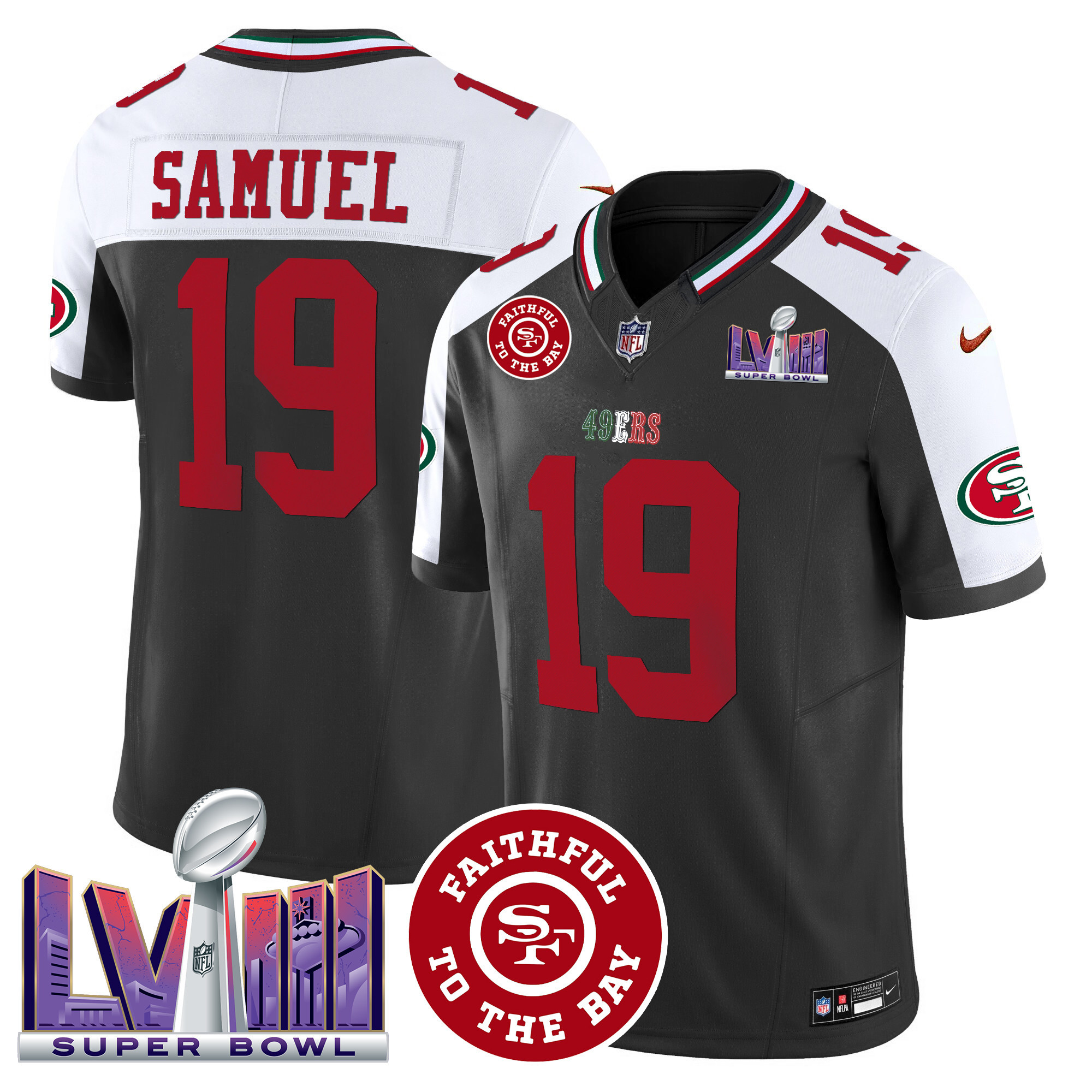 Men's 49ers Mexico Faithful & Super Bowl LVIII Patch Vapor Jersey - All Stitched - Image 33