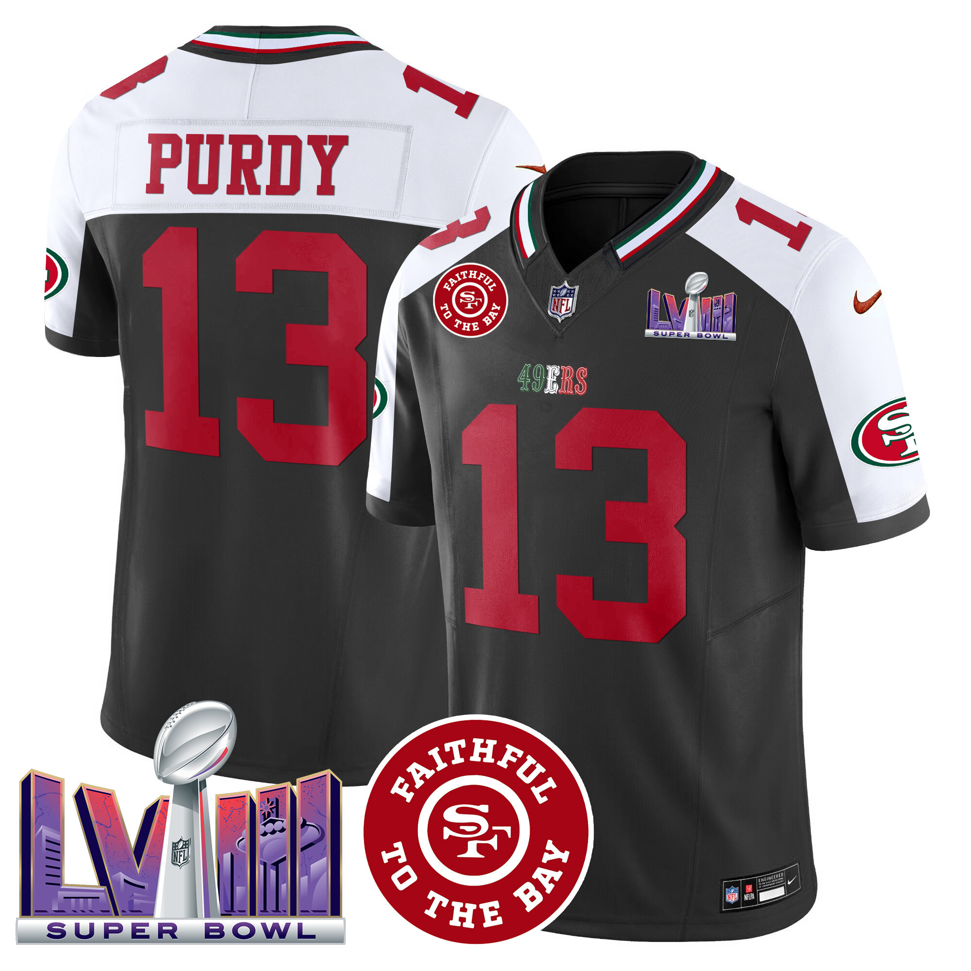 Men's 49ers Mexico Faithful & Super Bowl LVIII Patch Vapor Jersey - All Stitched - Image 34