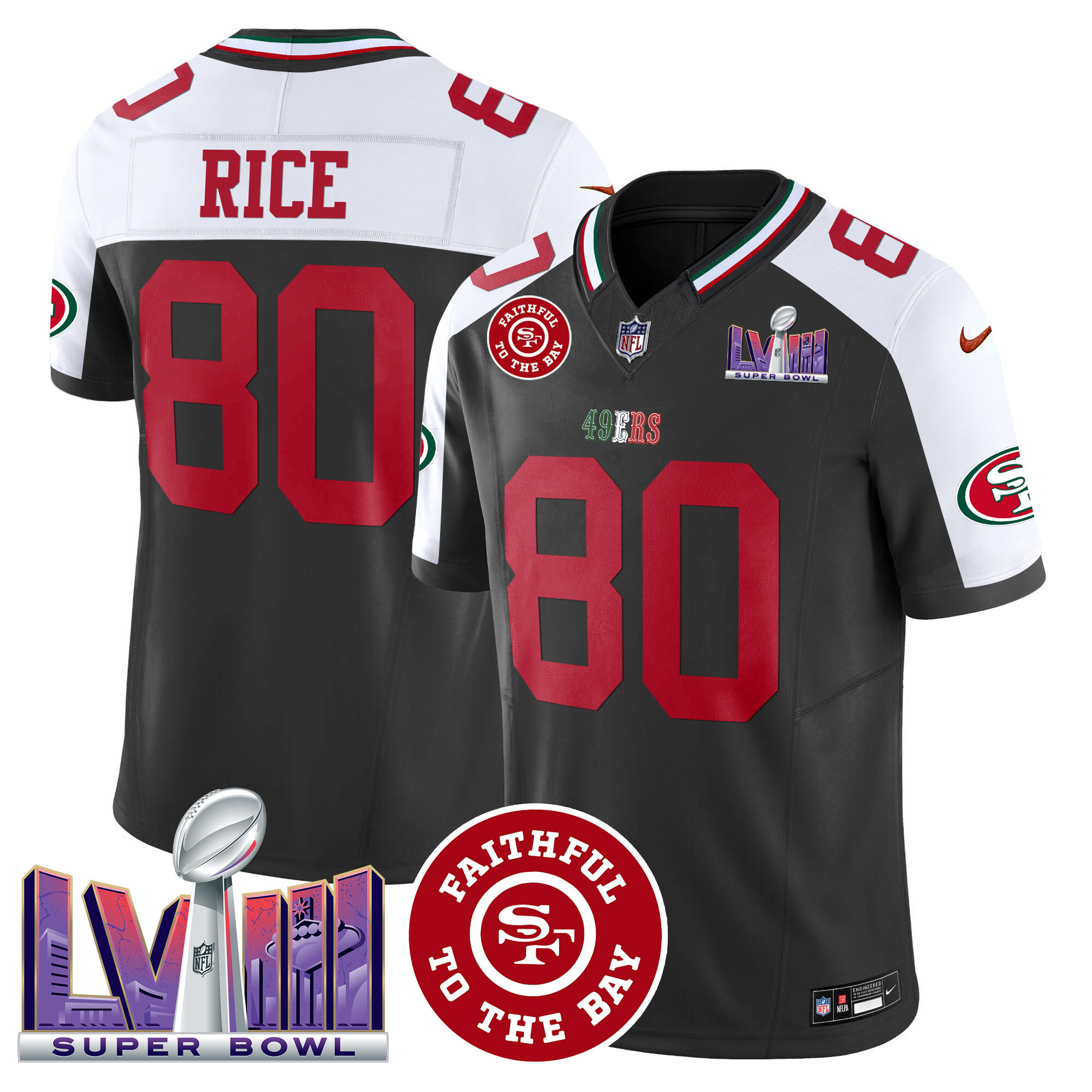 Men's 49ers Mexico Faithful & Super Bowl LVIII Patch Vapor Jersey - All Stitched - Image 36