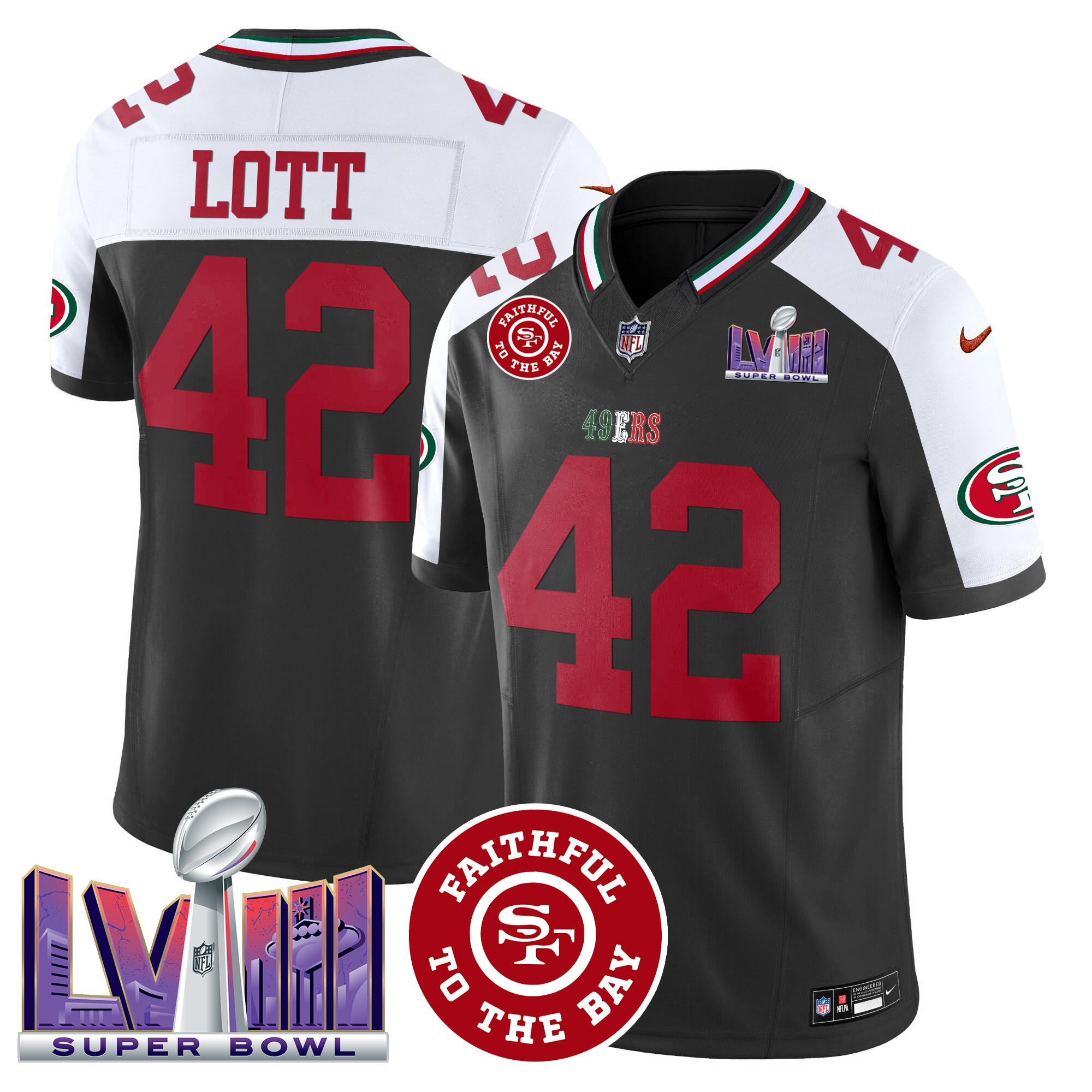 Men's 49ers Mexico Faithful & Super Bowl LVIII Patch Vapor Jersey - All Stitched - Image 39