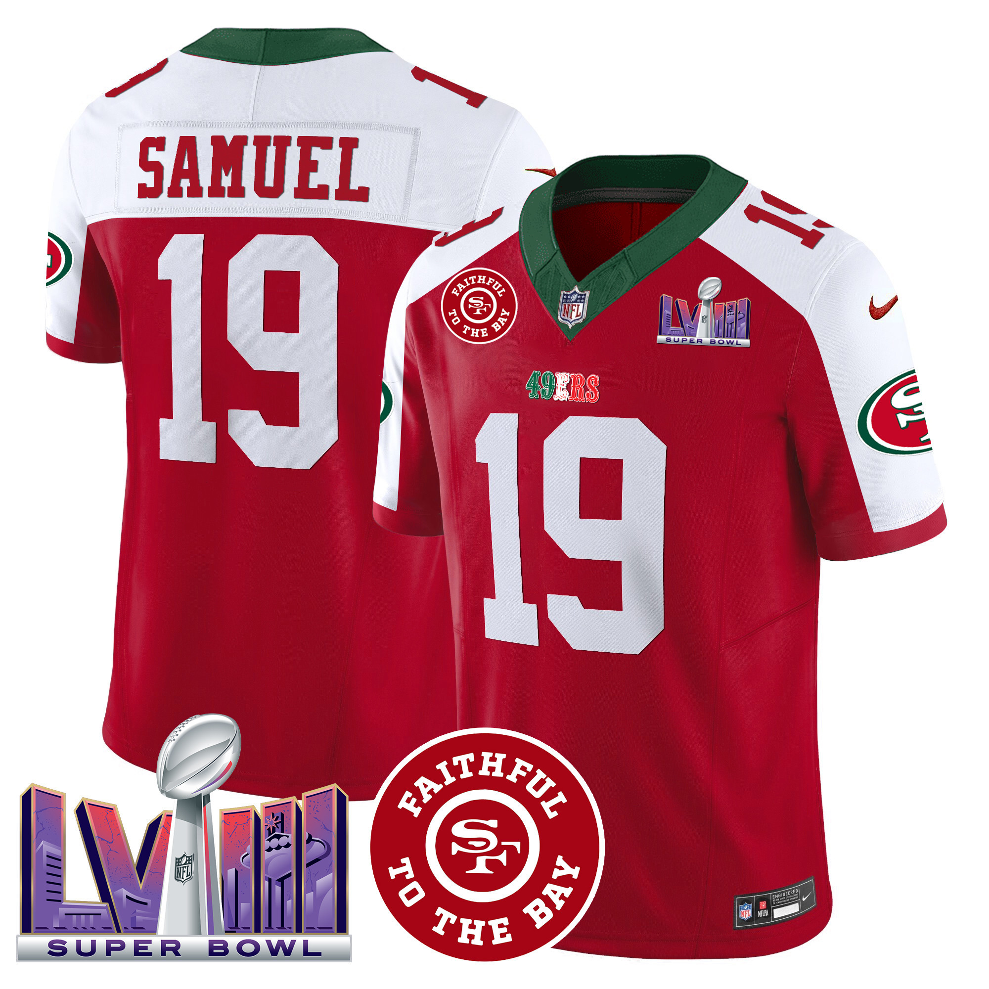 Men's 49ers Mexico Faithful & Super Bowl LVIII Patch Vapor Jersey - All Stitched - Image 43