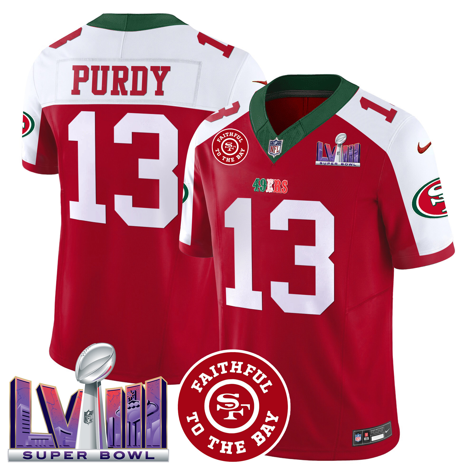Men's 49ers Mexico Faithful & Super Bowl LVIII Patch Vapor Jersey - All Stitched - Image 44