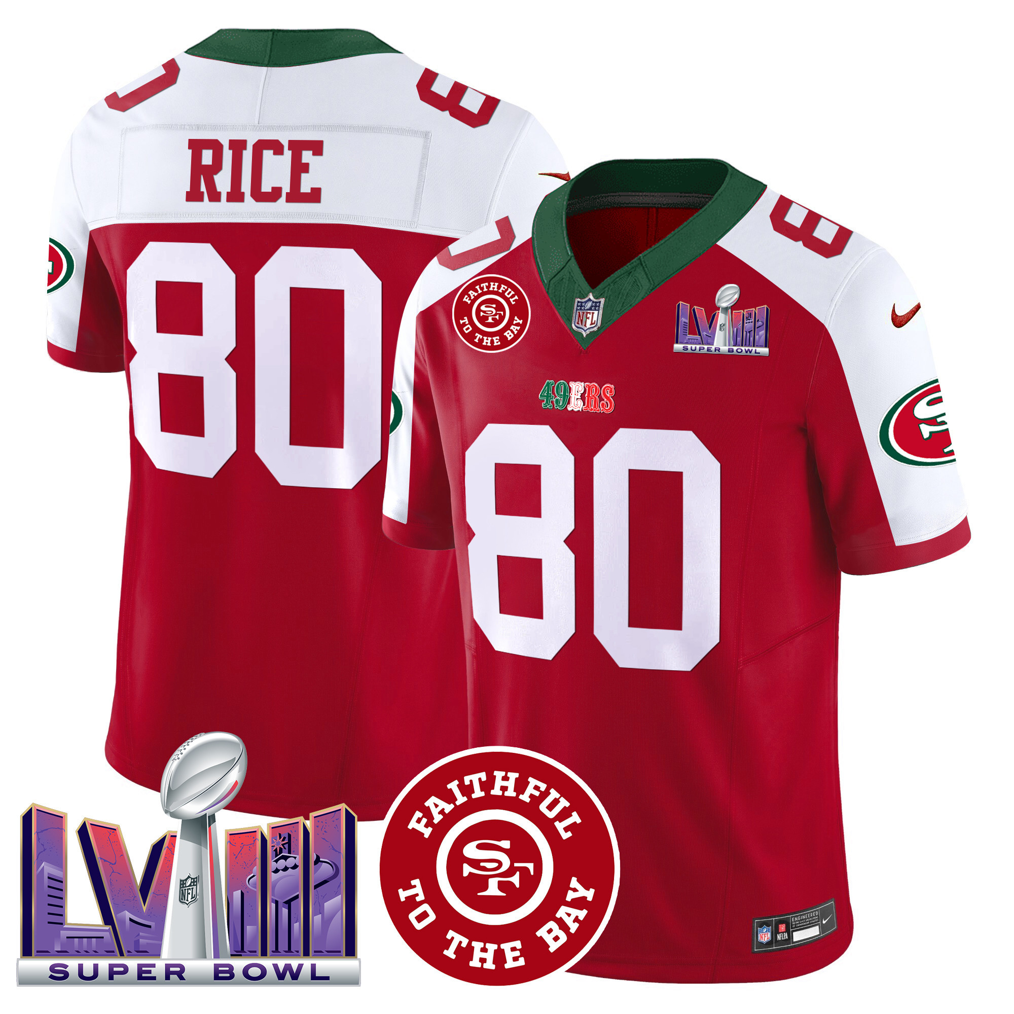 Men's 49ers Mexico Faithful & Super Bowl LVIII Patch Vapor Jersey - All Stitched - Image 46