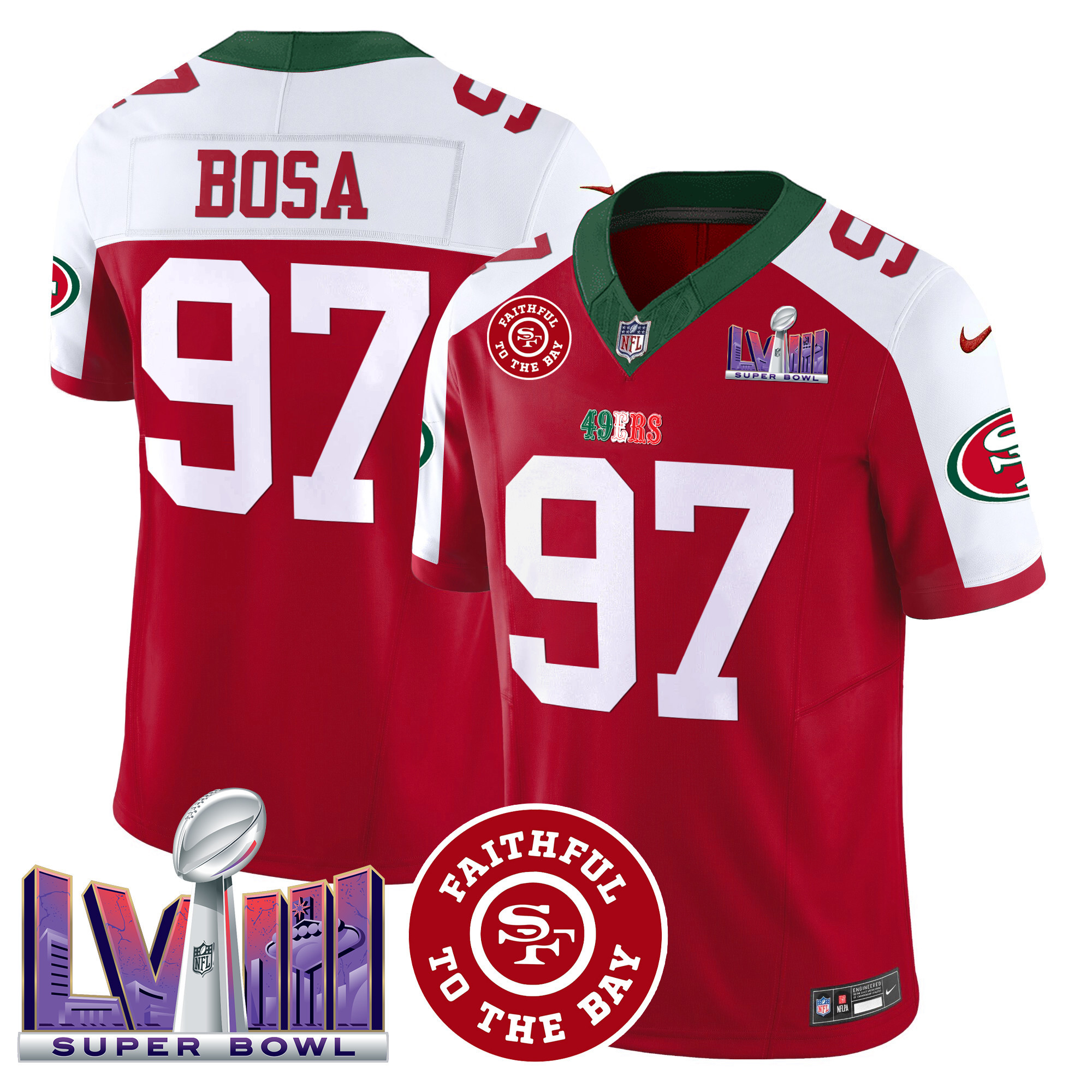 Men's 49ers Mexico Faithful & Super Bowl LVIII Patch Vapor Jersey - All Stitched - Image 47