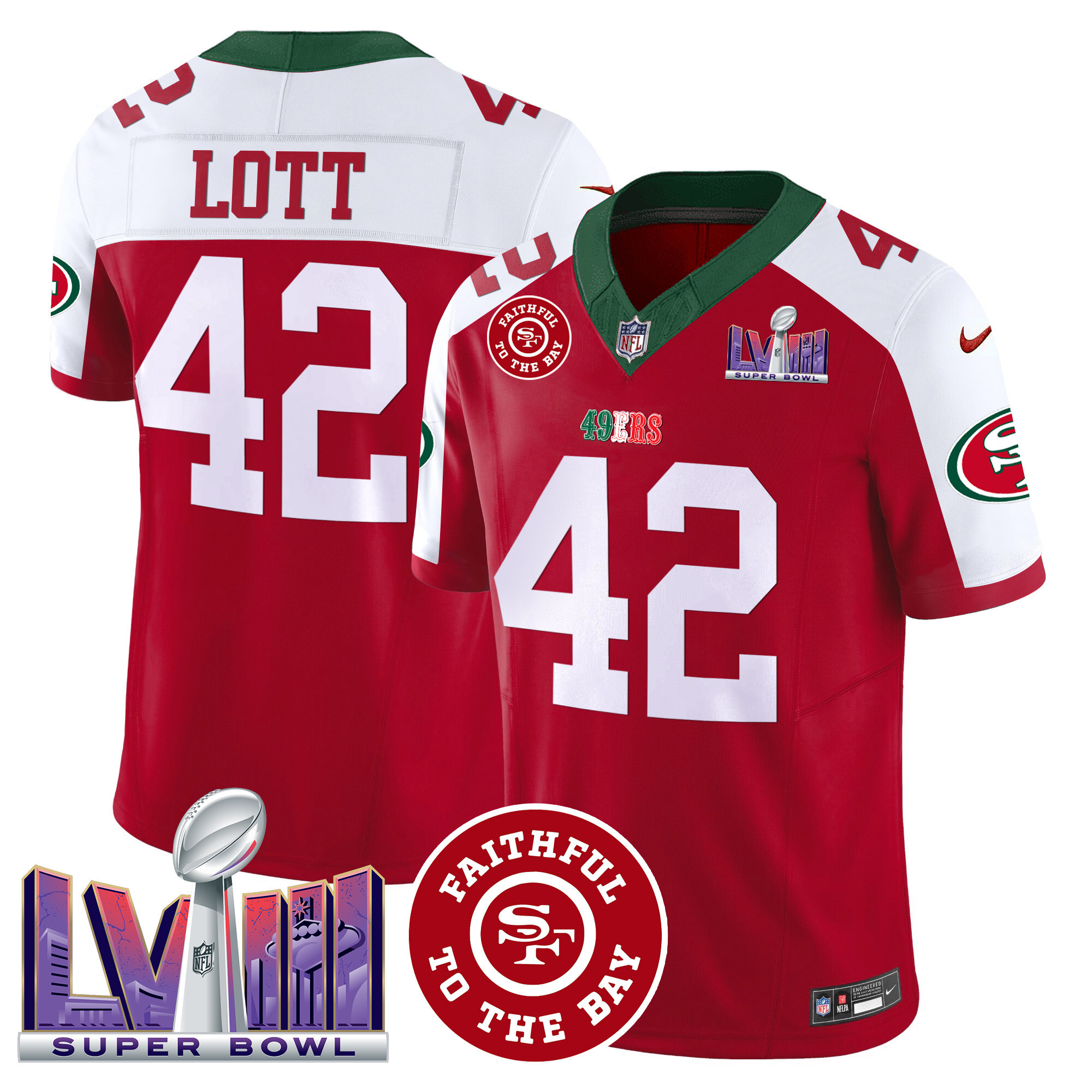Men's 49ers Mexico Faithful & Super Bowl LVIII Patch Vapor Jersey - All Stitched - Image 49