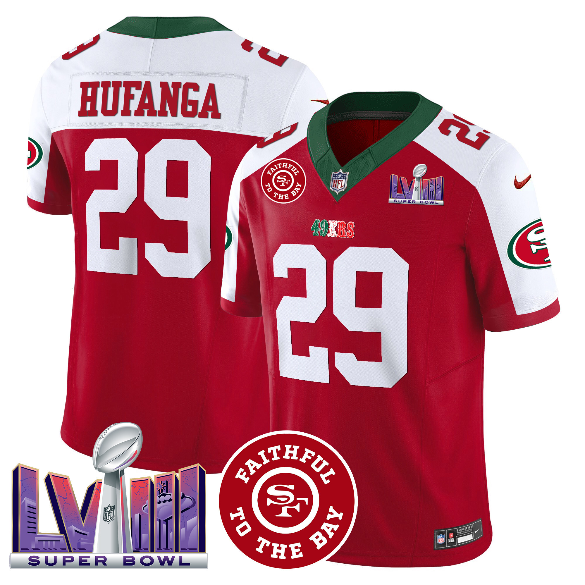 Men's 49ers Mexico Faithful & Super Bowl LVIII Patch Vapor Jersey - All Stitched - Image 50