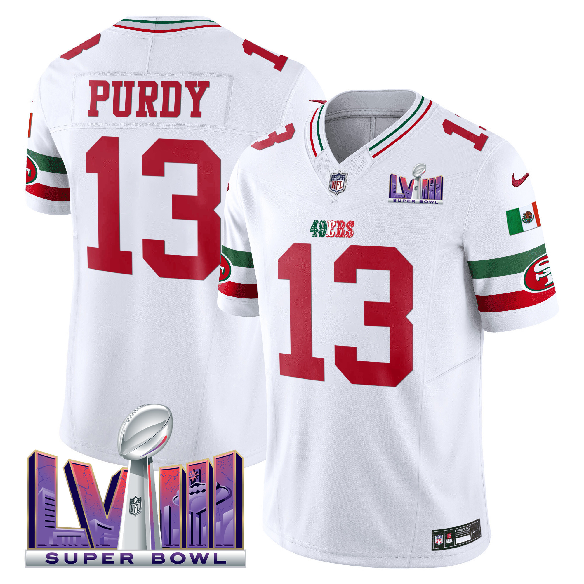 Men's 49ers Mexico Super Bowl LVIII Patch Vapor Jersey - All Stitched - Image 4
