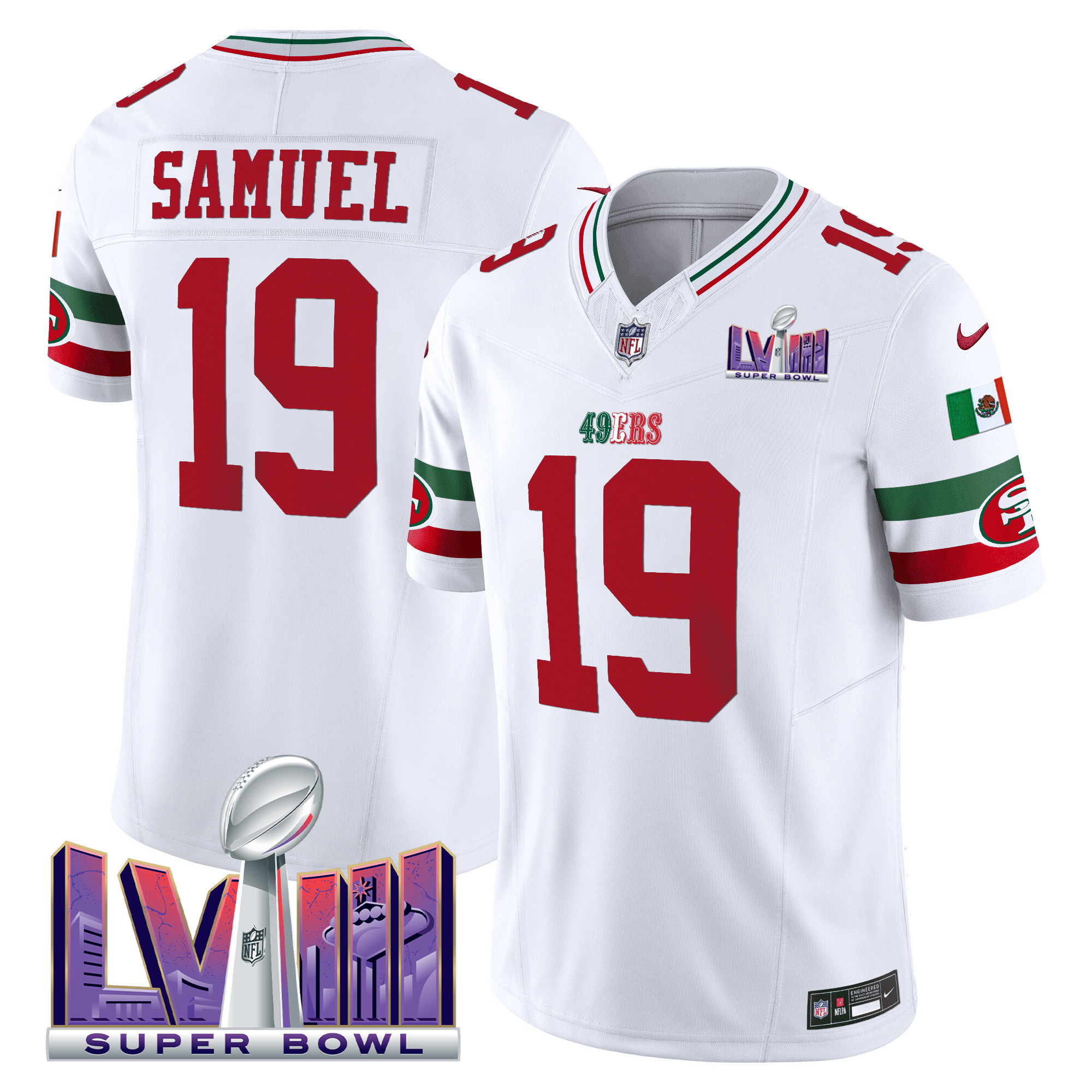 Men's 49ers Mexico Super Bowl LVIII Patch Vapor Jersey - All Stitched - Image 3