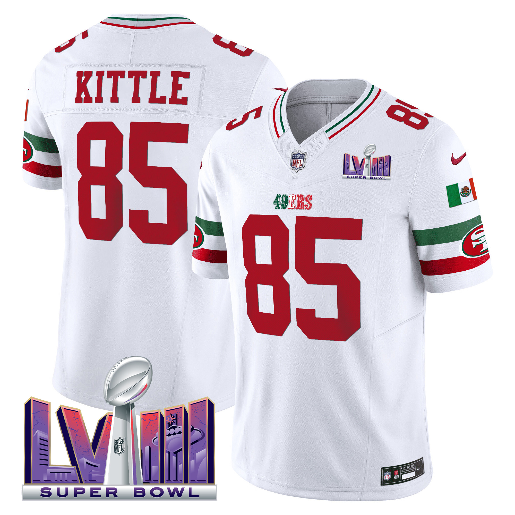 Men's 49ers Mexico Super Bowl LVIII Patch Vapor Jersey - All Stitched - Image 5