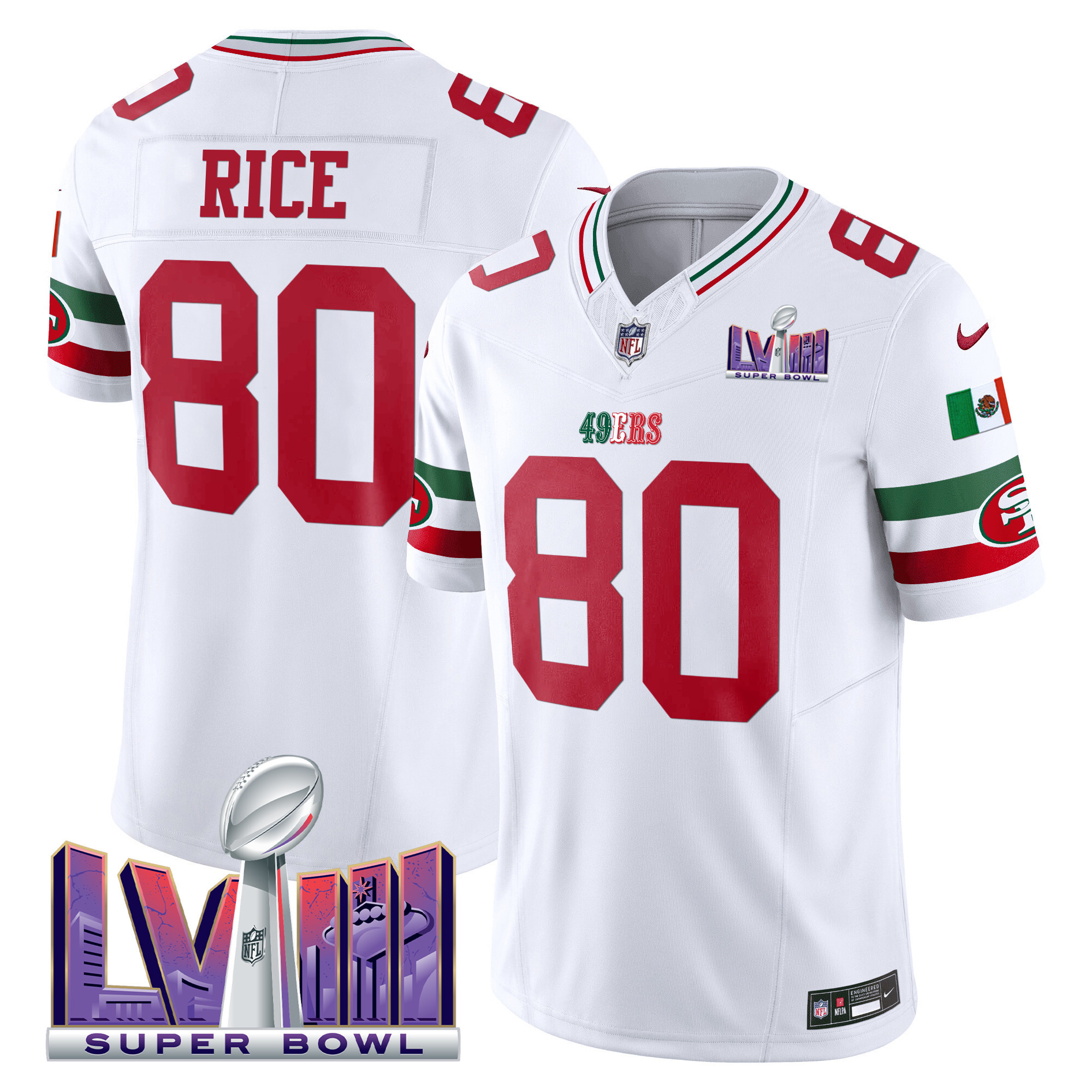 Men's 49ers Mexico Super Bowl LVIII Patch Vapor Jersey - All Stitched - Image 6