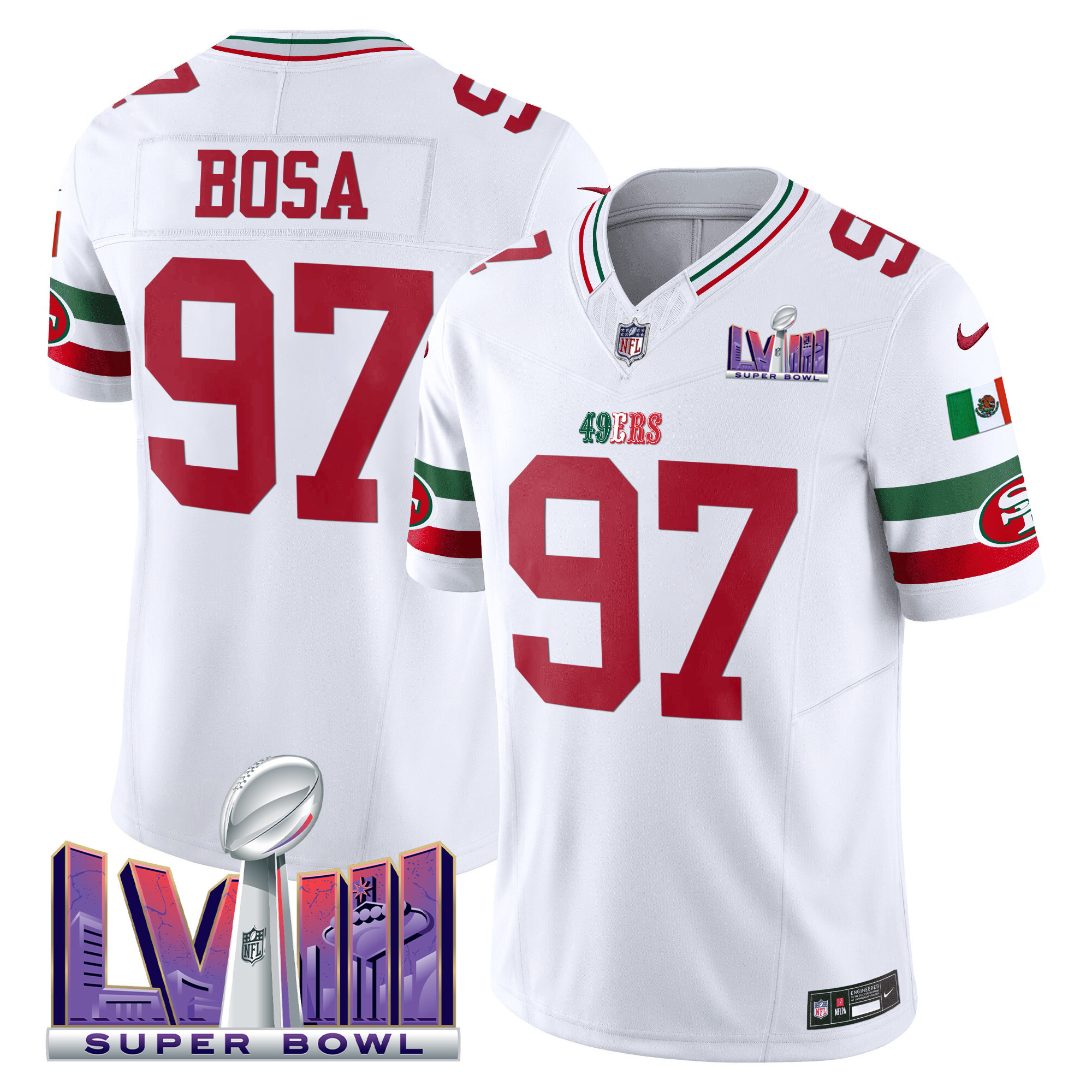 Men's 49ers Mexico Super Bowl LVIII Patch Vapor Jersey - All Stitched - Image 7