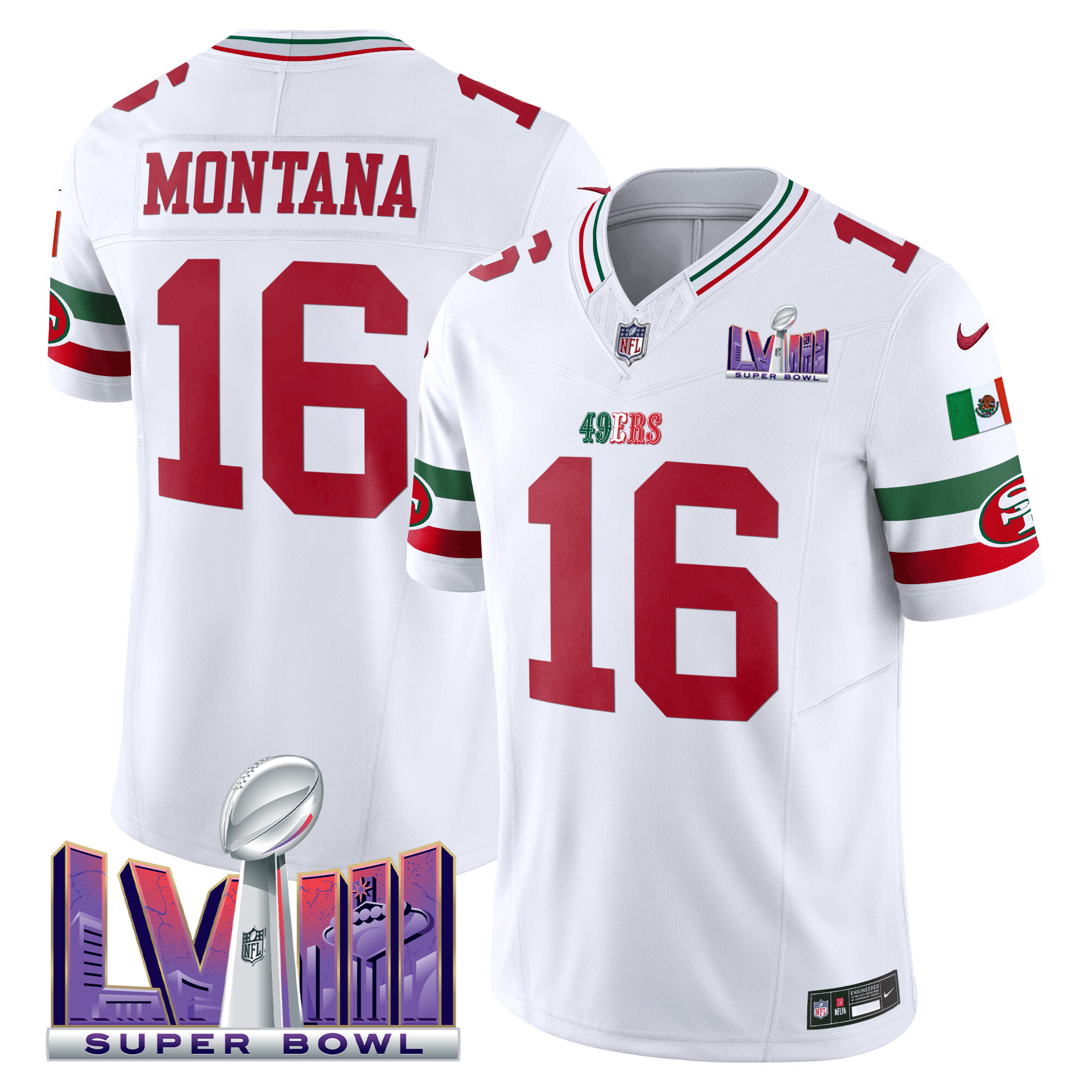 Men's 49ers Mexico Super Bowl LVIII Patch Vapor Jersey - All Stitched - Image 8