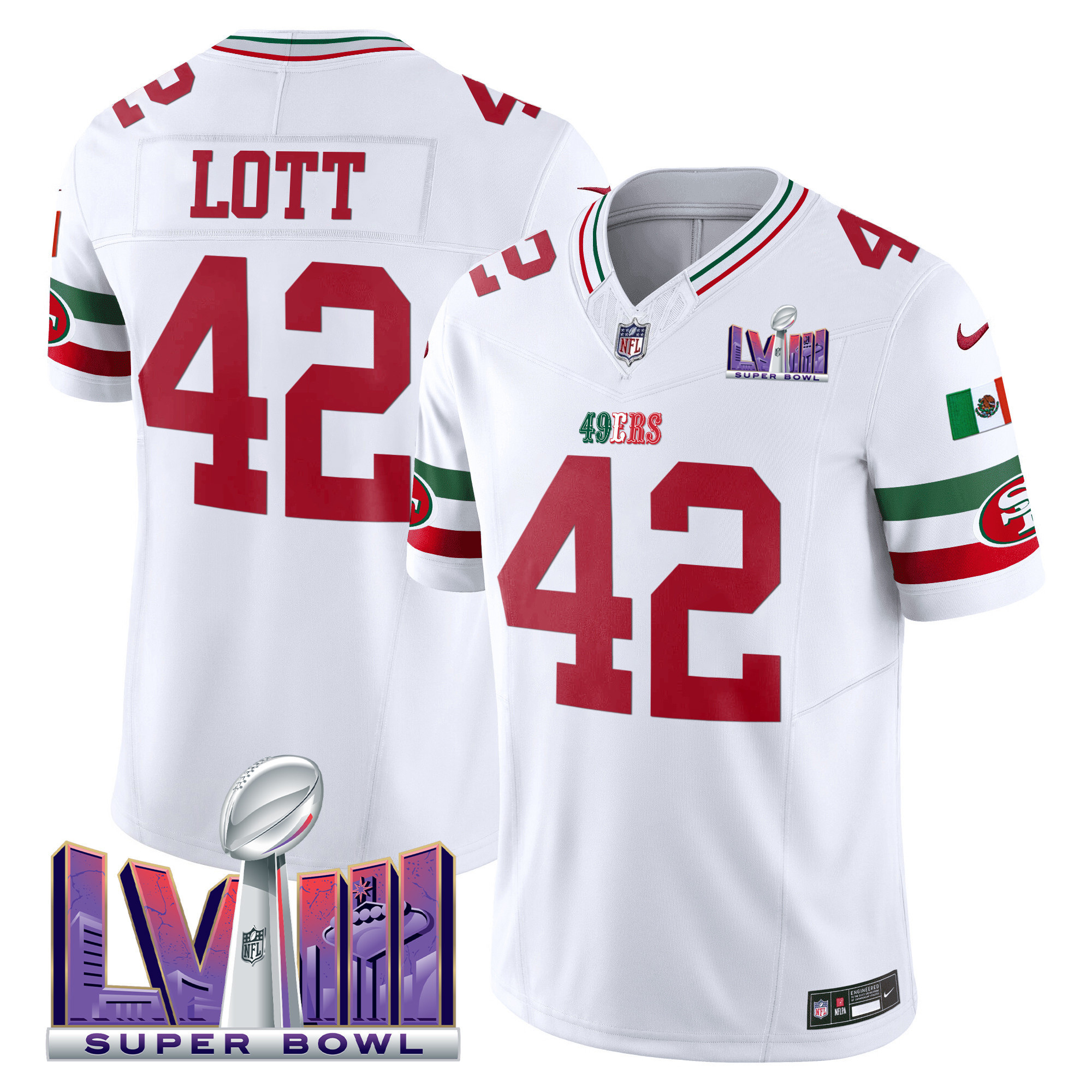 Men's 49ers Mexico Super Bowl LVIII Patch Vapor Jersey - All Stitched - Image 9