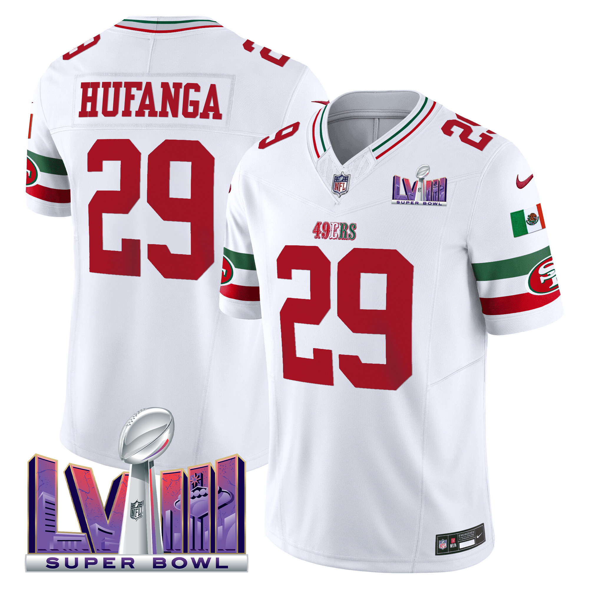 Men's 49ers Mexico Super Bowl LVIII Patch Vapor Jersey - All Stitched - Image 10