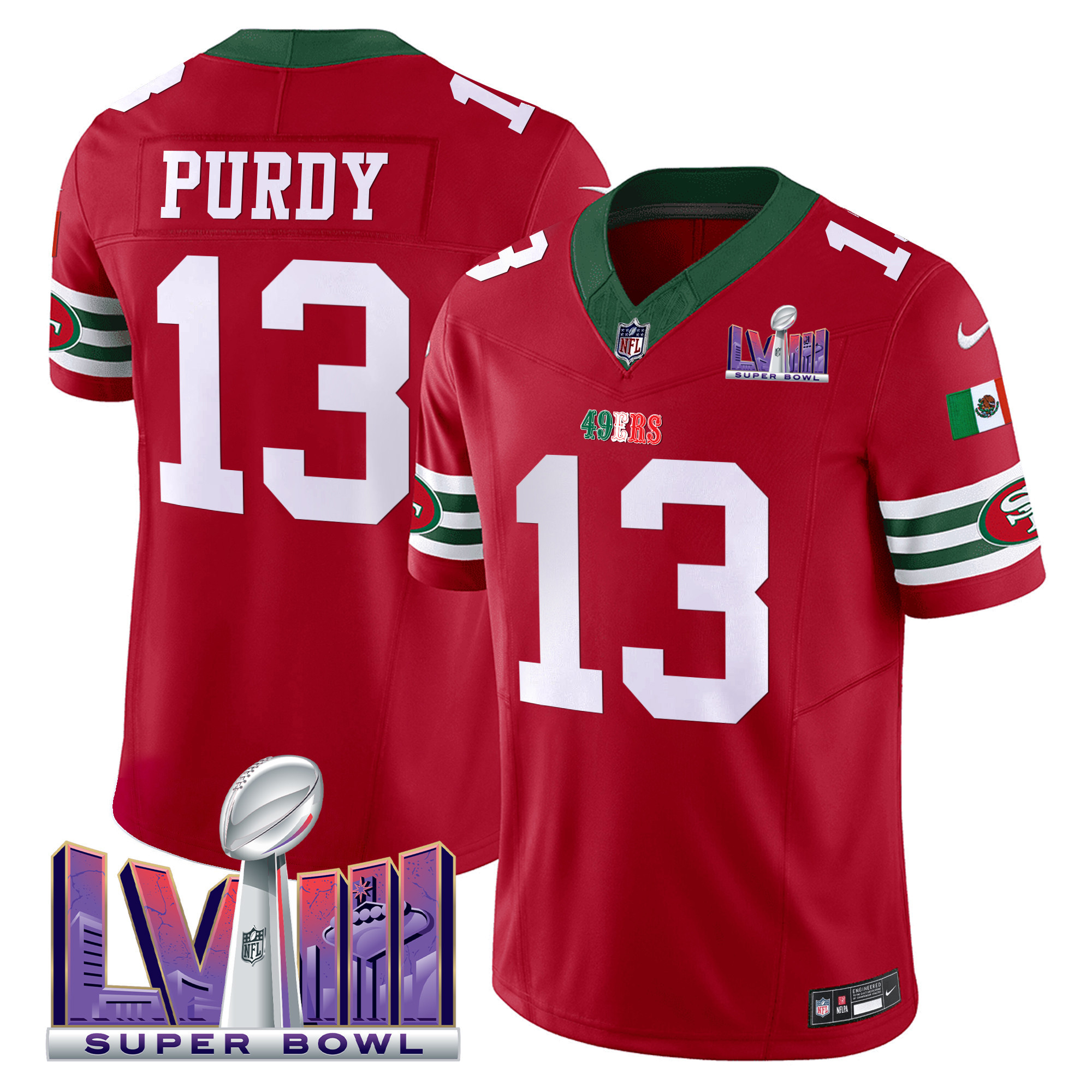 Men's 49ers Mexico Super Bowl LVIII Patch Vapor Jersey - All Stitched - Image 14