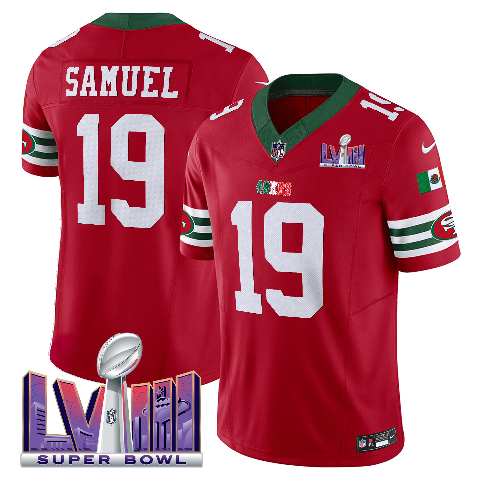 Men's 49ers Mexico Super Bowl LVIII Patch Vapor Jersey - All Stitched - Image 13