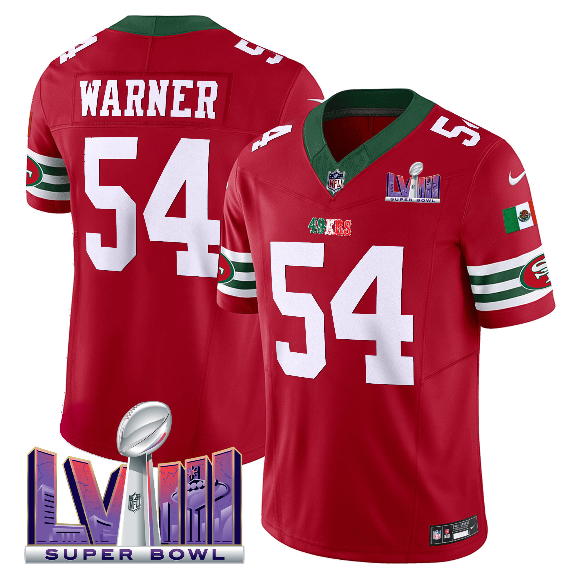 Men's 49ers Mexico Super Bowl LVIII Patch Vapor Jersey - All Stitched - Image 11