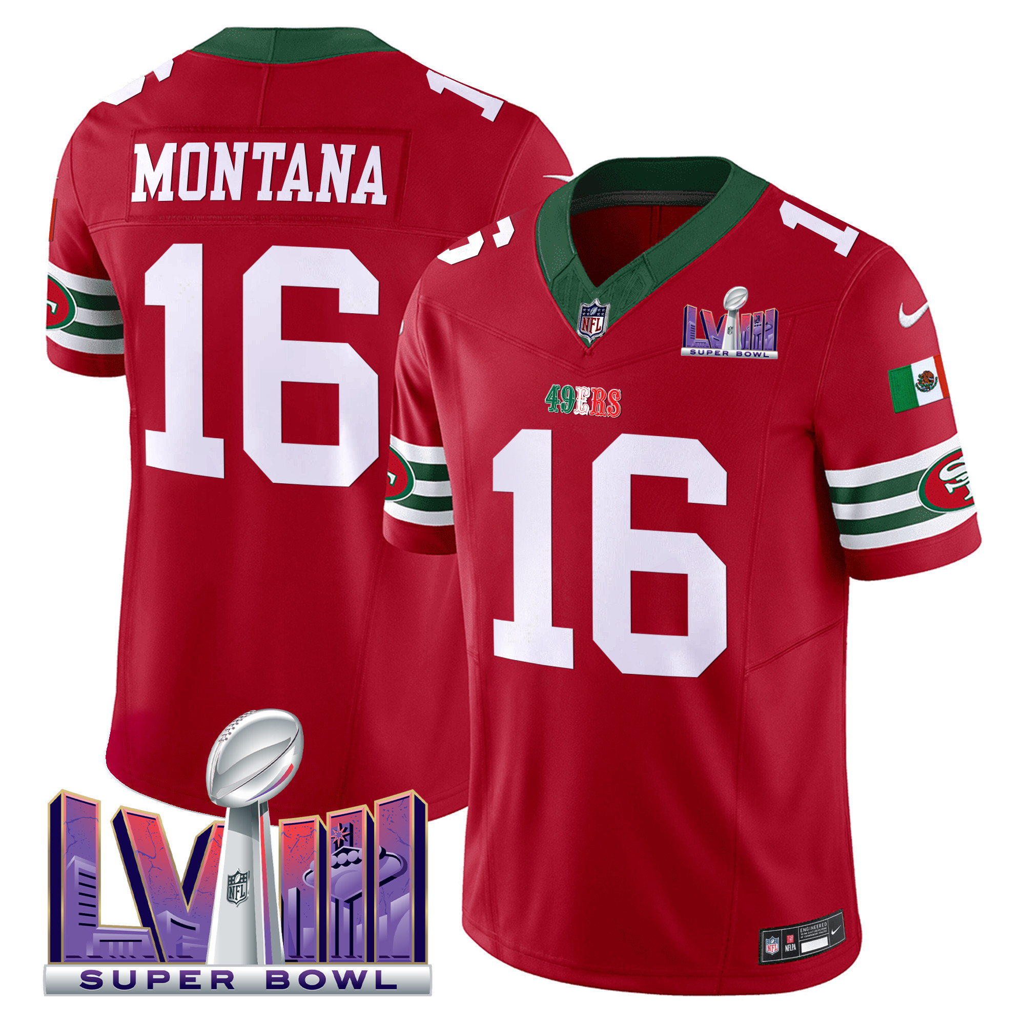 Men's 49ers Mexico Super Bowl LVIII Patch Vapor Jersey - All Stitched - Image 18
