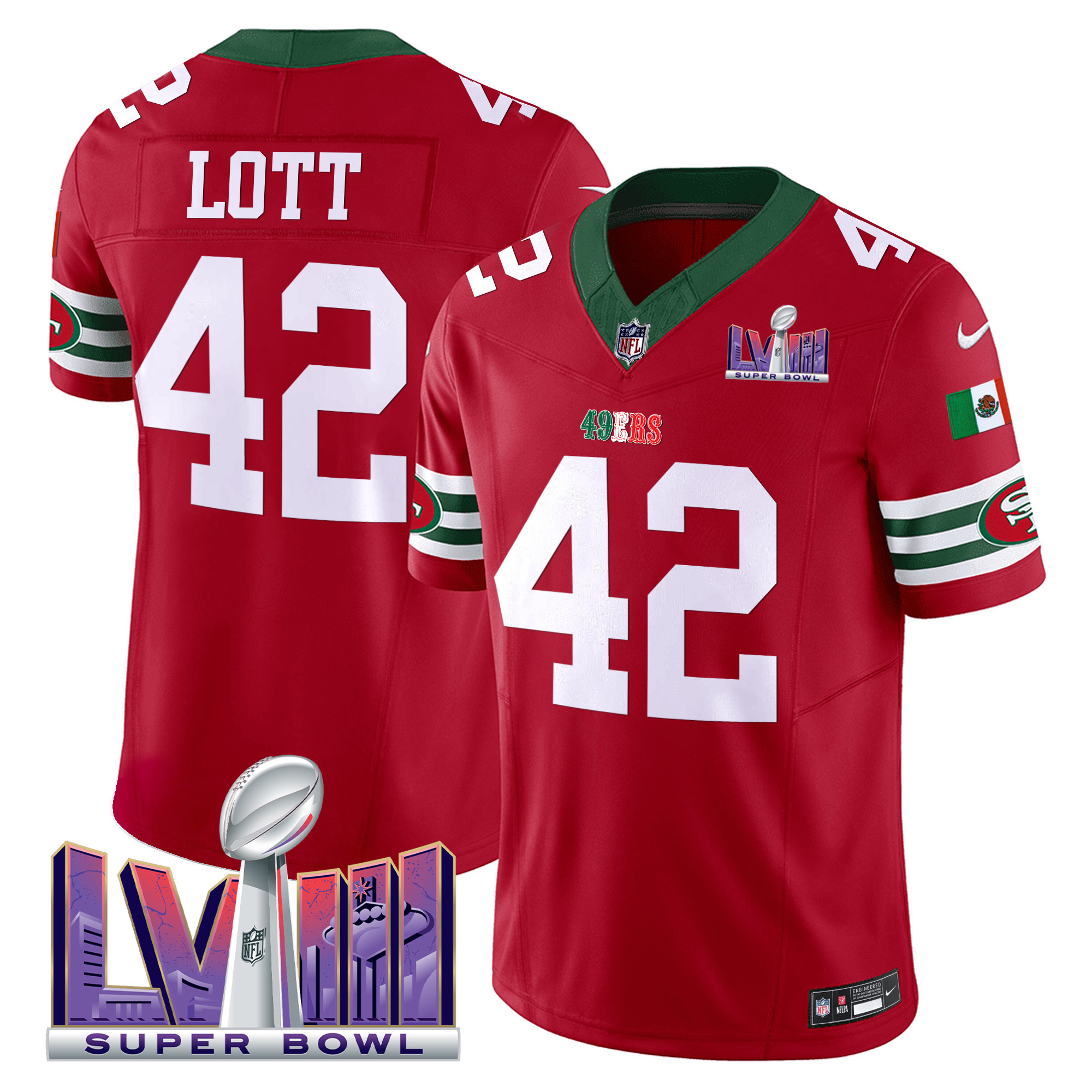 Men's 49ers Mexico Super Bowl LVIII Patch Vapor Jersey - All Stitched - Image 19