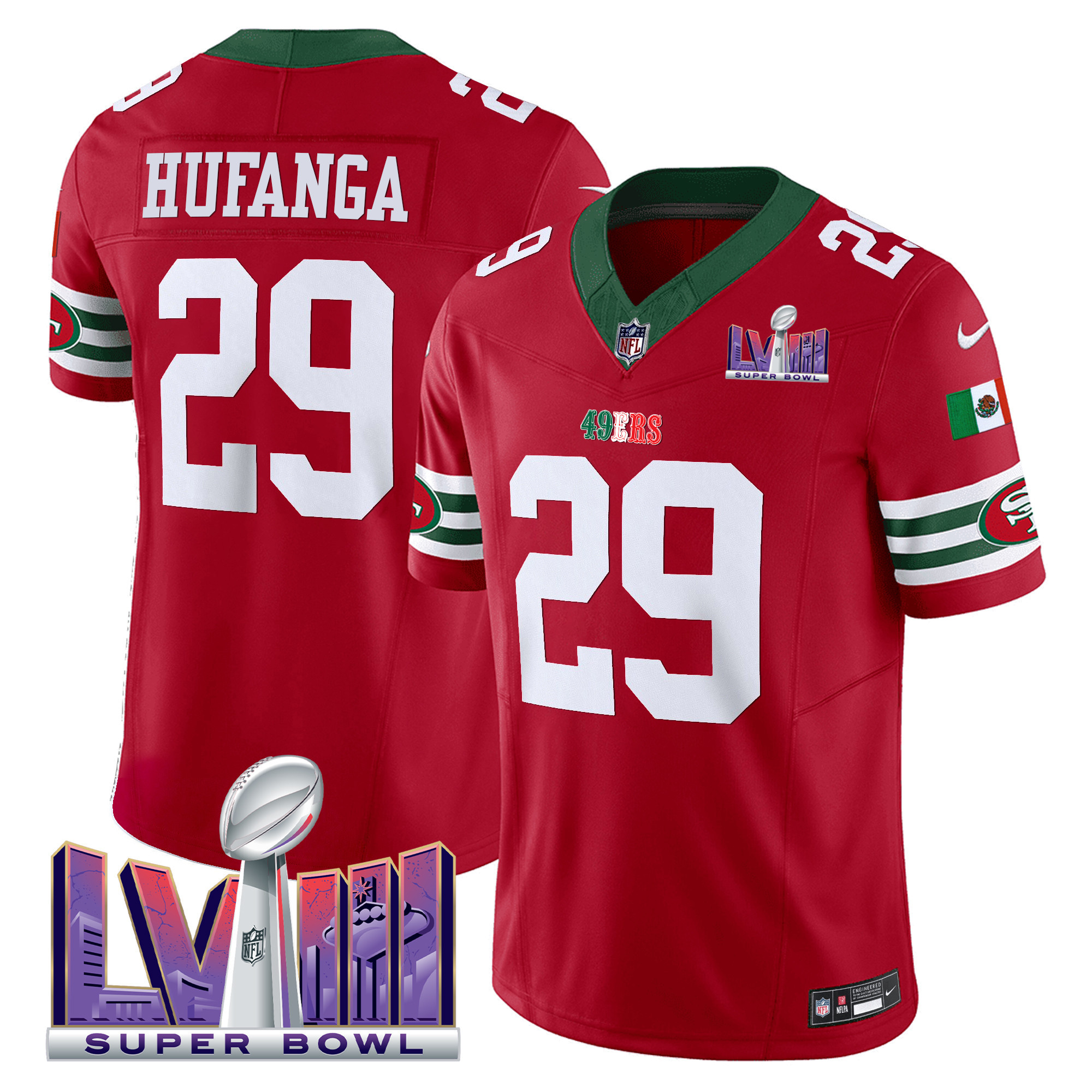 Men's 49ers Mexico Super Bowl LVIII Patch Vapor Jersey - All Stitched - Image 20