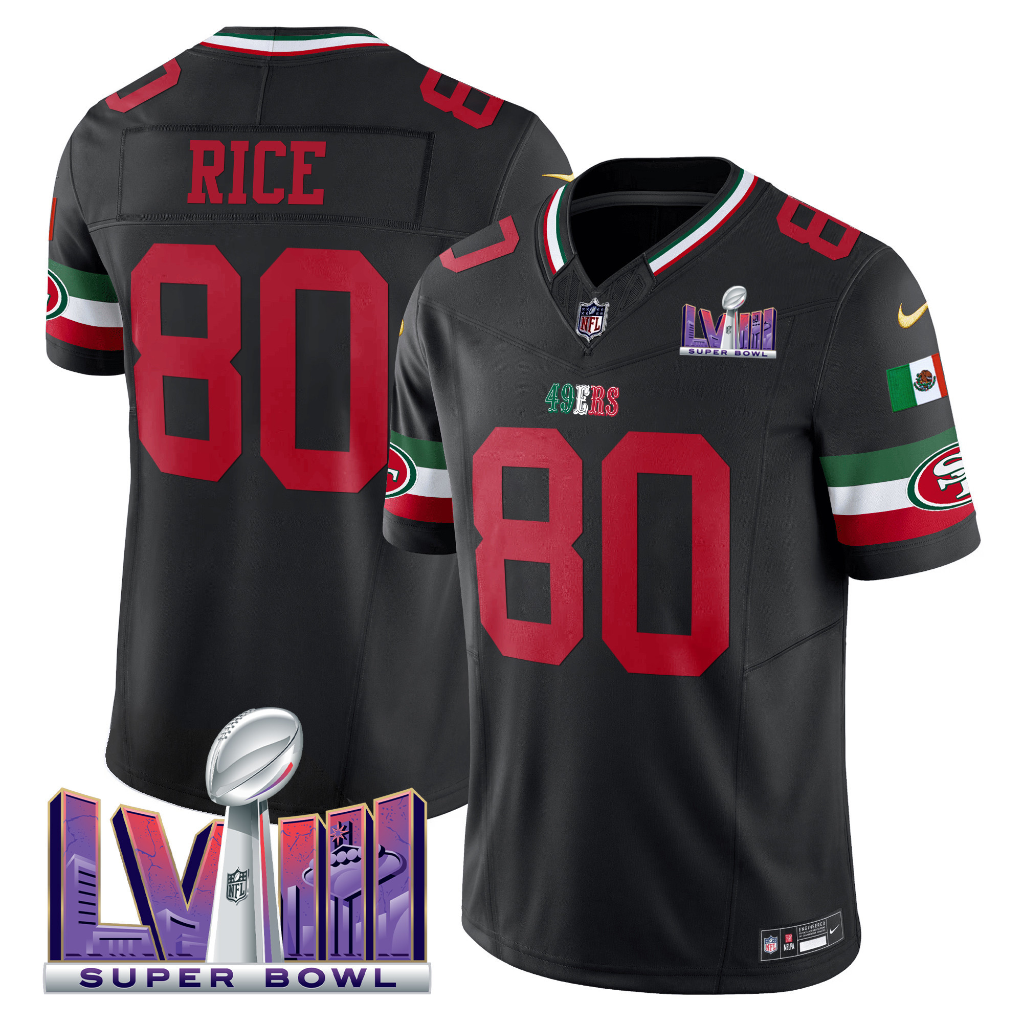 Men's 49ers Mexico Super Bowl LVIII Patch Vapor Jersey - All Stitched - Image 26
