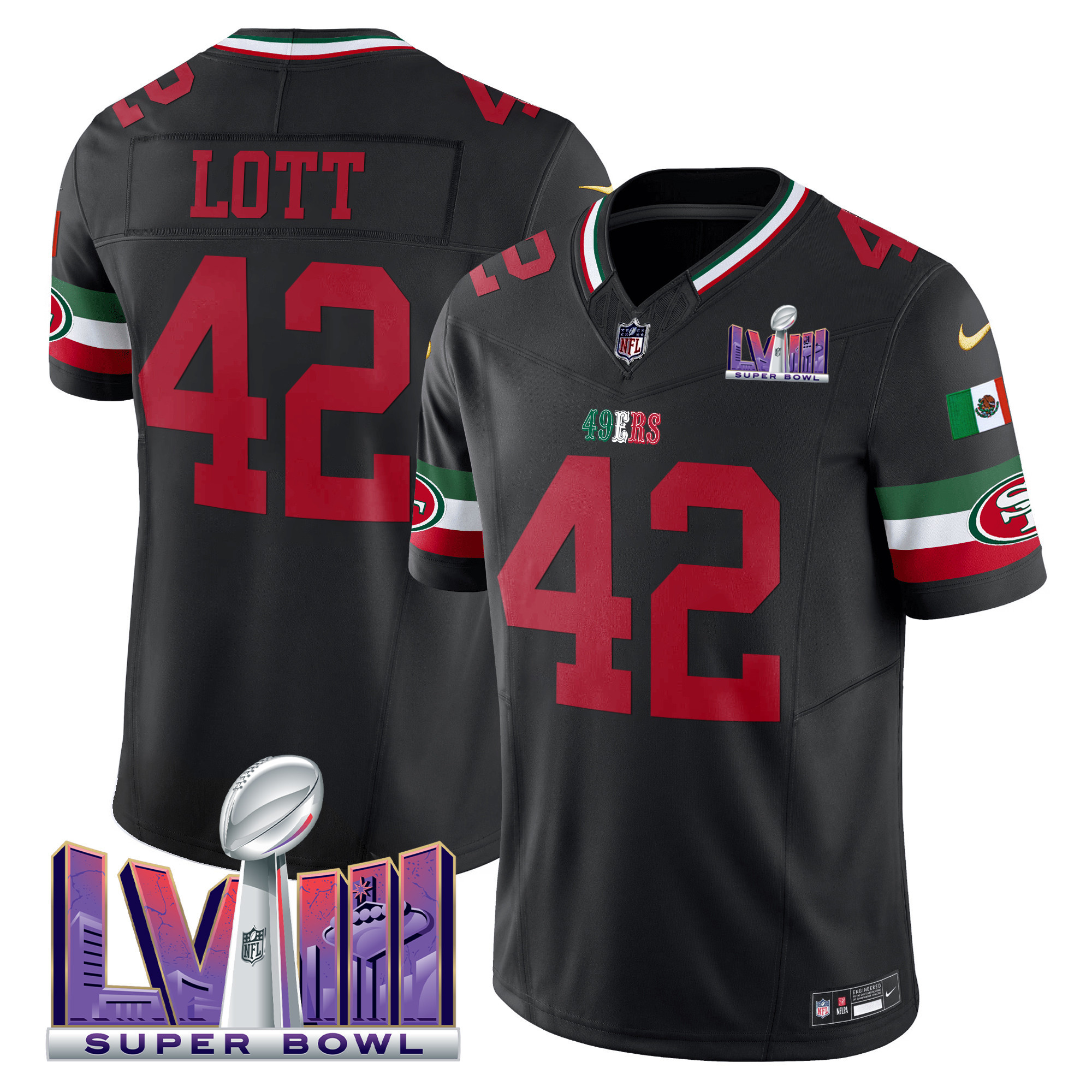 Men's 49ers Mexico Super Bowl LVIII Patch Vapor Jersey - All Stitched - Image 29