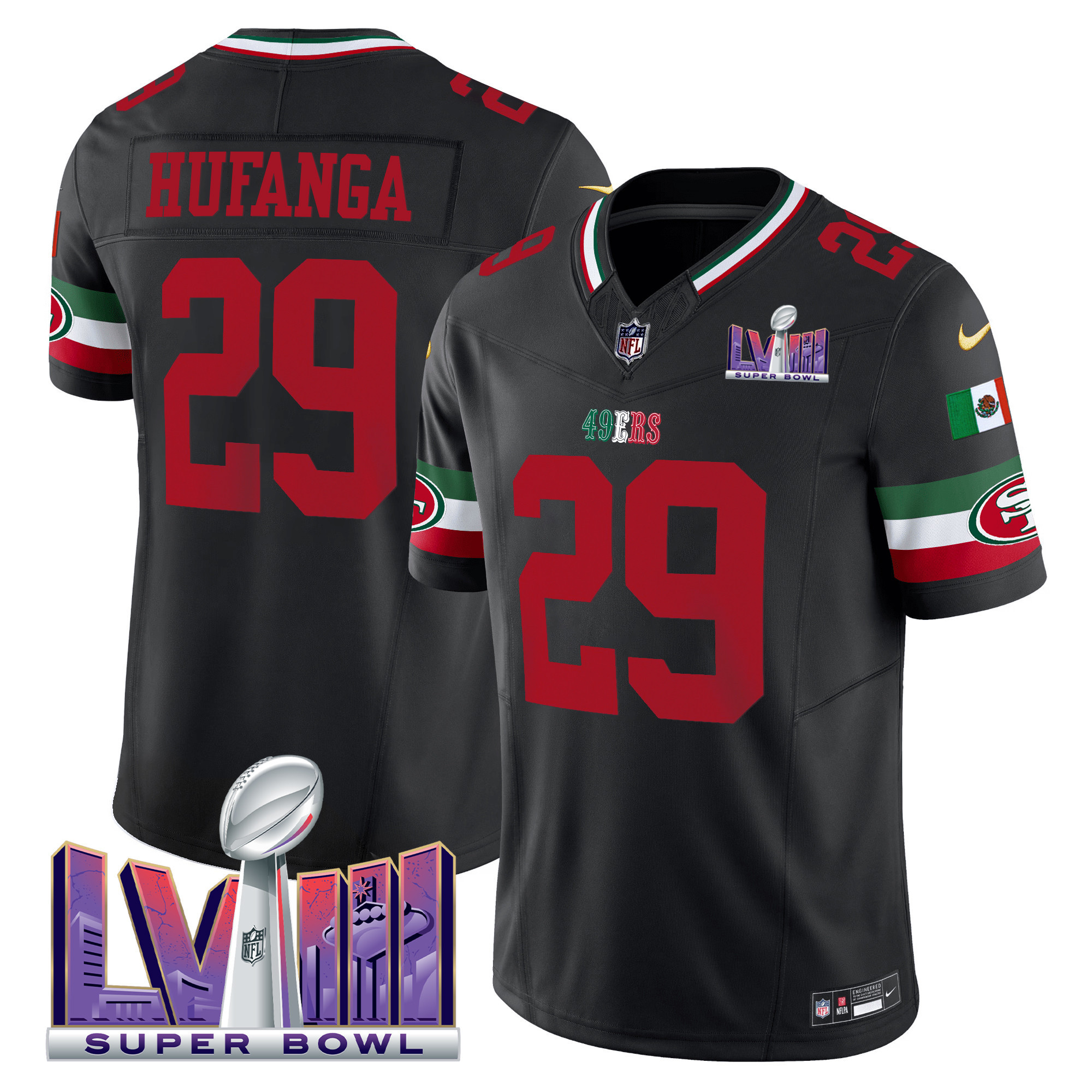 Men's 49ers Mexico Super Bowl LVIII Patch Vapor Jersey - All Stitched - Image 30